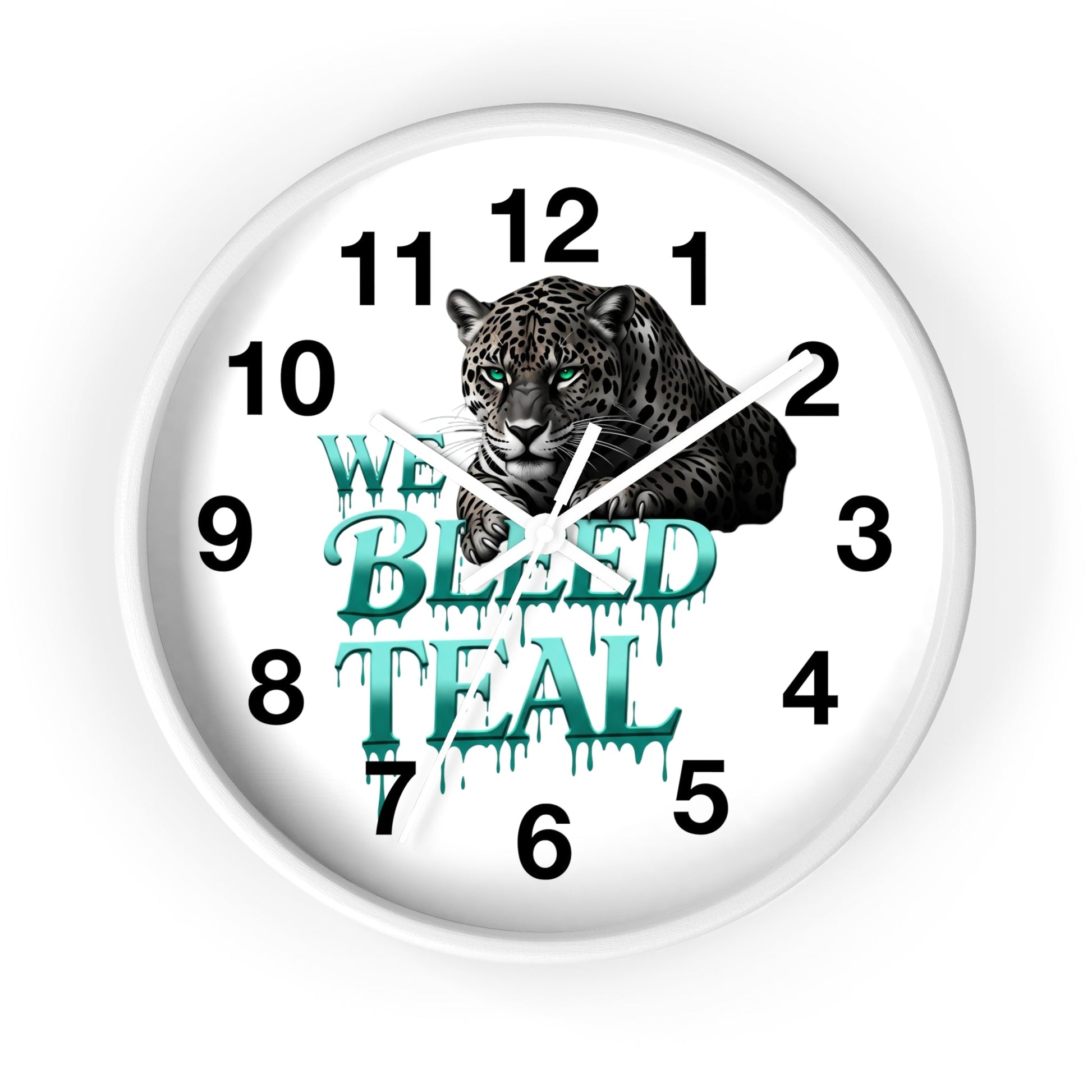 Teal Leopard Wall Clock, Unique Home Decor, Animal Lover Gift, Sports Fan Gift, Personalized Timepiece Printify