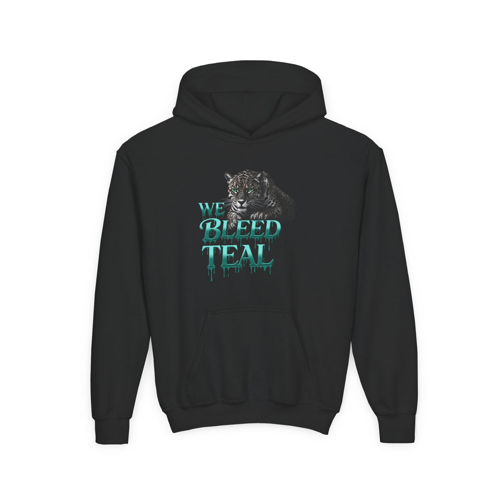 Youth Hooded Sweatshirt - We Bleed Teal, Cozy Sweatshirt, Gift for Teenagers, School Spirit, Trendy Hoodie, Casual Wear Printify