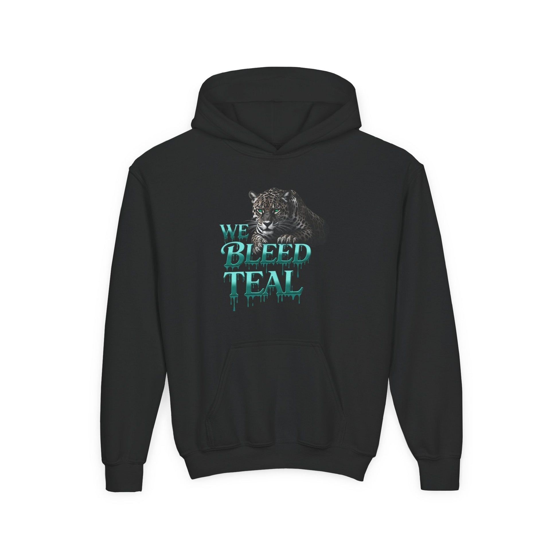 Youth Hooded Sweatshirt - We Bleed Teal, Cozy Sweatshirt, Gift for Teenagers, School Spirit, Trendy Hoodie, Casual Wear Printify