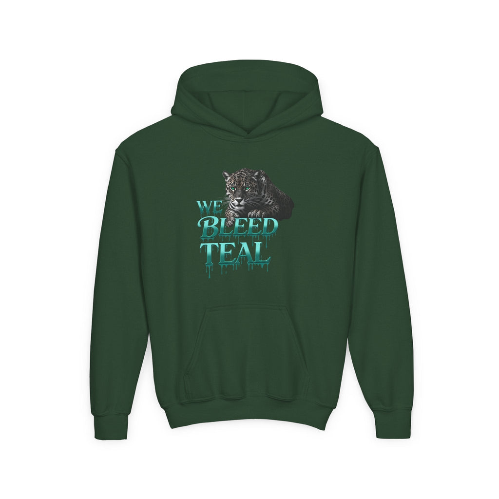 Youth Hooded Sweatshirt - We Bleed Teal, Cozy Sweatshirt, Gift for Teenagers, School Spirit, Trendy Hoodie, Casual Wear Printify