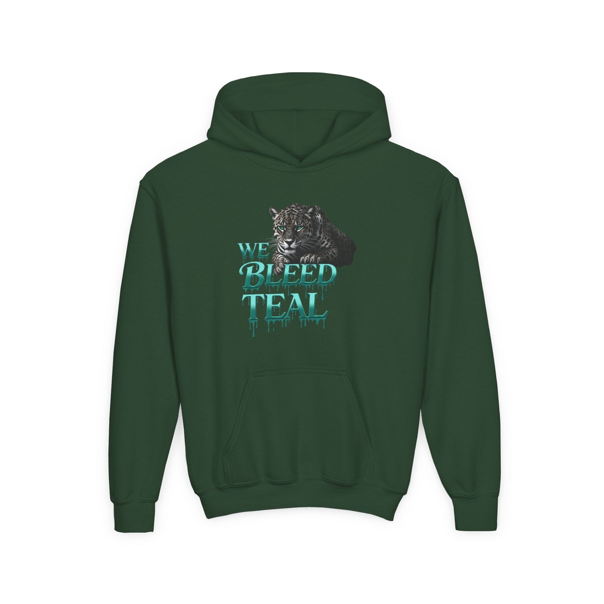 Youth Hooded Sweatshirt - We Bleed Teal, Cozy Sweatshirt, Gift for Teenagers, School Spirit, Trendy Hoodie, Casual Wear Printify