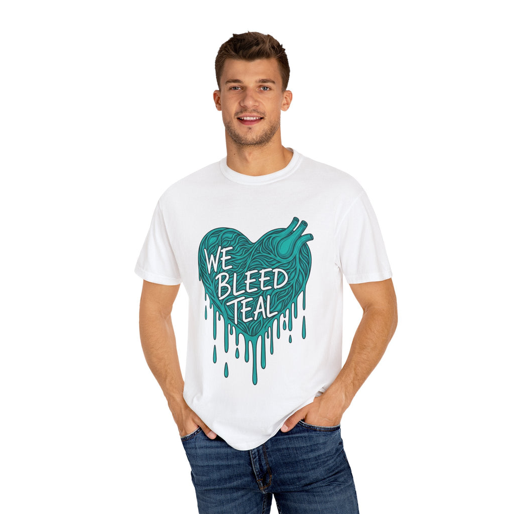 Teal Heart Awareness T-Shirt, Supportive Gift for Friends, Unisex Casual Tee, Perfect for Awareness Events, WE BLEED TEAL Design Printify