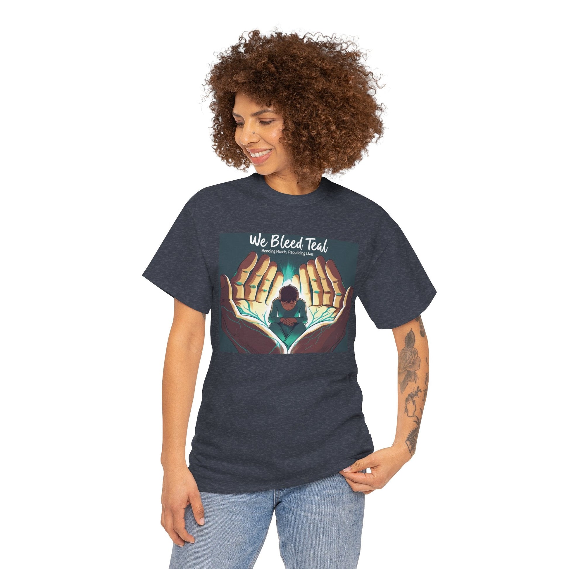 Teal Awareness Tee - We Bleed Teal - Unisex Heavy Cotton Shirt, Support Teal Ribbon, Gift for Awareness Events, Casual Wear, Summer Style