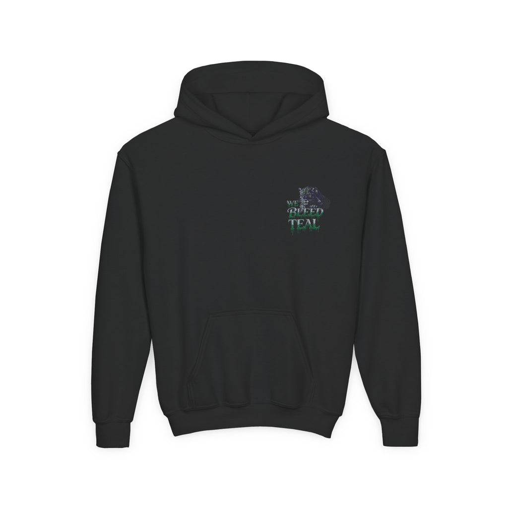 Youth Hooded Sweatshirt - Cozy Charm, Perfect for Teens, Gift for Birthdays, Casual Outfits, School Wear, We Bleed Teal Design
