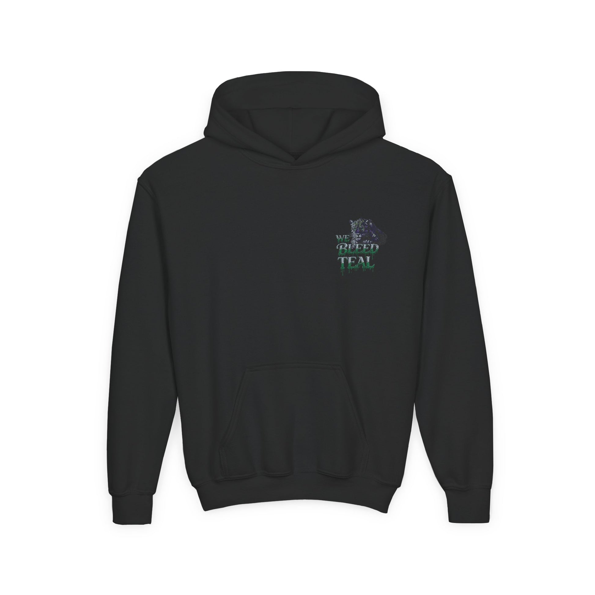 Youth Hooded Sweatshirt - Cozy Charm, Perfect for Teens, Gift for Birthdays, Casual Outfits, School Wear, We Bleed Teal Design