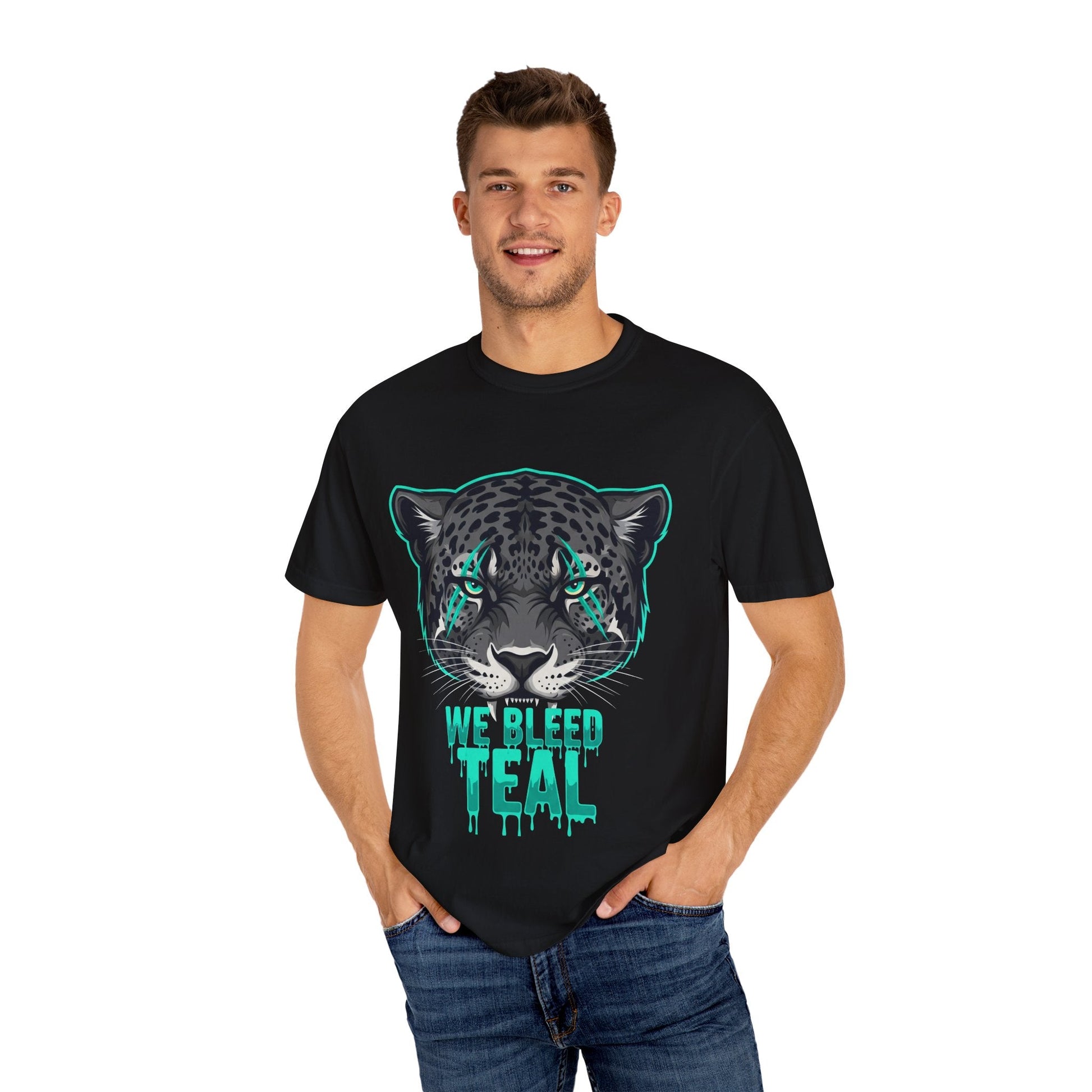 Teal Panther Unisex T-Shirt, Casual Graphic Tee, Animal Lover Gift, Unique Style, Eco-Friendly Apparel Printify