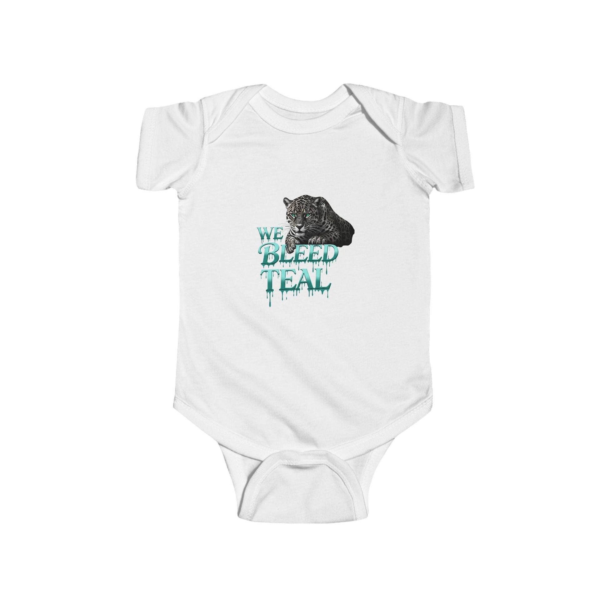 Cute Baby Bodysuit with Teal Animal Graphic, Stylish Infant Onesie, Perfect Baby Shower Gift, Unique Newborn Outfit, We Bleed Teal Design Printify