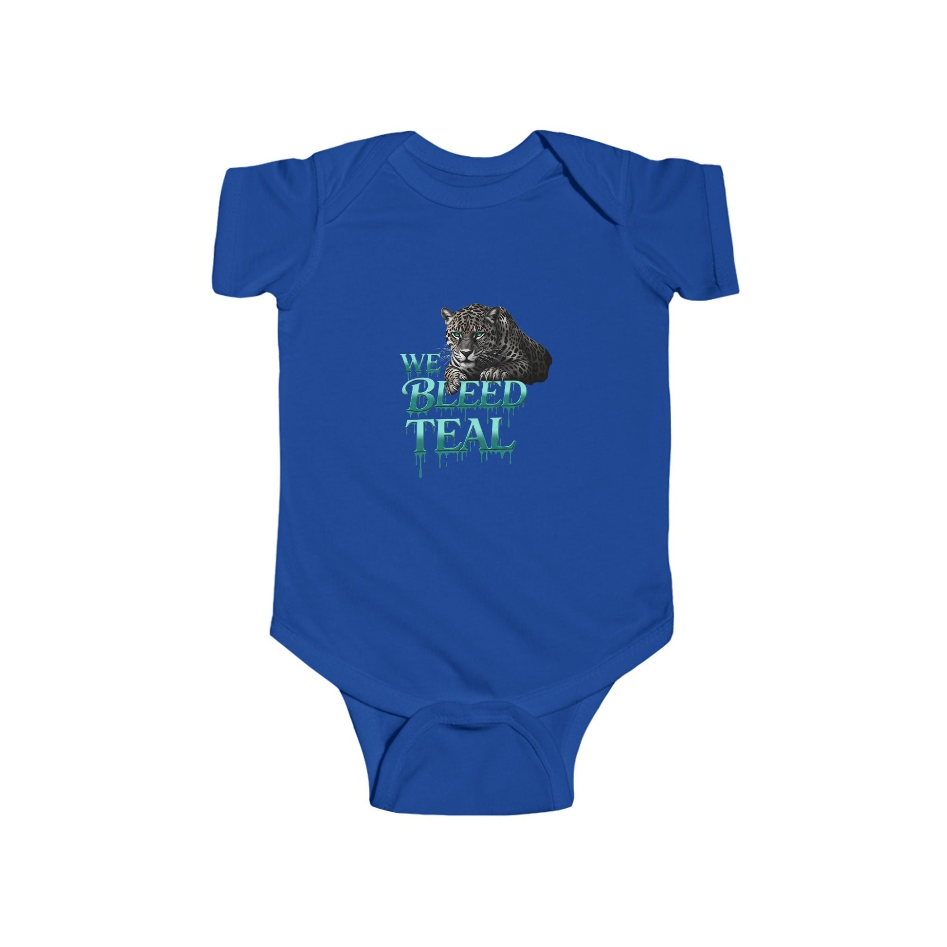 Cute Baby Bodysuit with Teal Animal Graphic, Stylish Infant Onesie, Perfect Baby Shower Gift, Unique Newborn Outfit, We Bleed Teal Design Printify