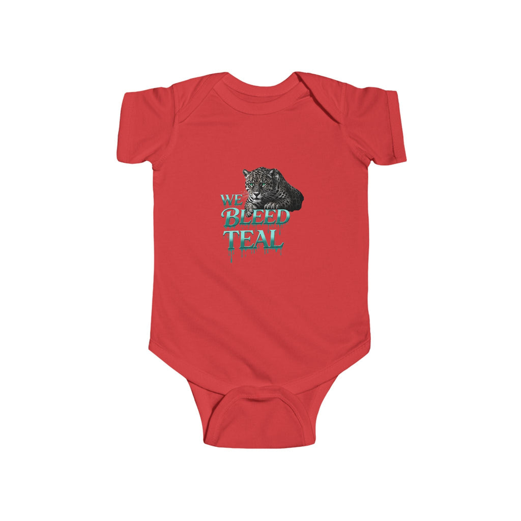 Cute Baby Bodysuit with Teal Animal Graphic, Stylish Infant Onesie, Perfect Baby Shower Gift, Unique Newborn Outfit, We Bleed Teal Design Printify