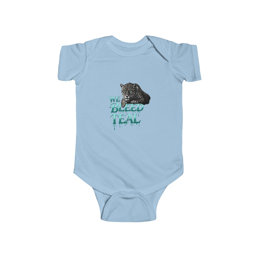 Cute Baby Bodysuit with Teal Animal Graphic, Stylish Infant Onesie, Perfect Baby Shower Gift, Unique Newborn Outfit, We Bleed Teal Design Printify