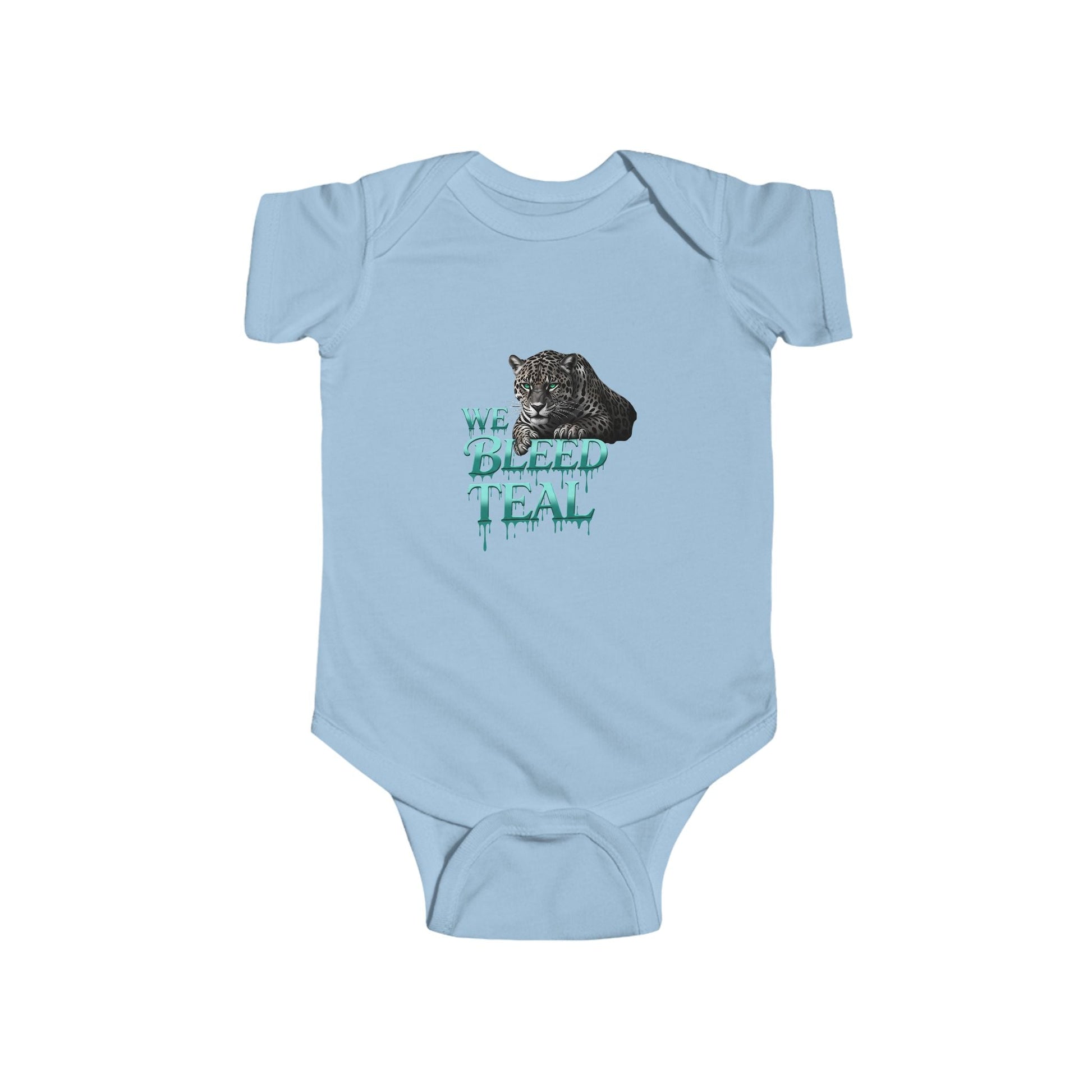 Cute Baby Bodysuit with Teal Animal Graphic, Stylish Infant Onesie, Perfect Baby Shower Gift, Unique Newborn Outfit, We Bleed Teal Design Printify