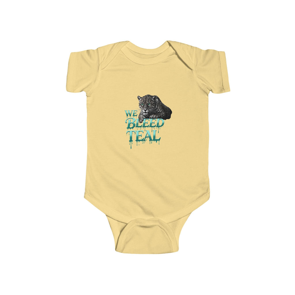 Cute Baby Bodysuit with Teal Animal Graphic, Stylish Infant Onesie, Perfect Baby Shower Gift, Unique Newborn Outfit, We Bleed Teal Design Printify
