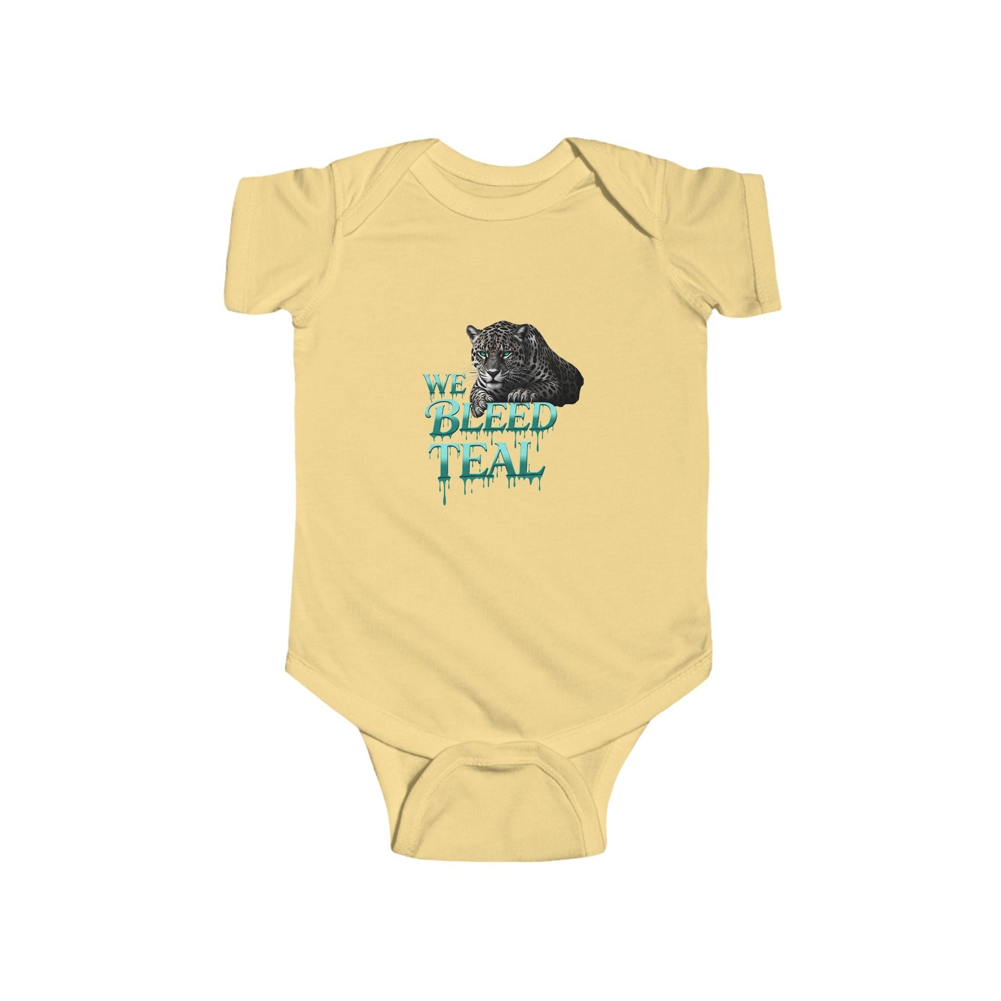Cute Baby Bodysuit with Teal Animal Graphic, Stylish Infant Onesie, Perfect Baby Shower Gift, Unique Newborn Outfit, We Bleed Teal Design Printify