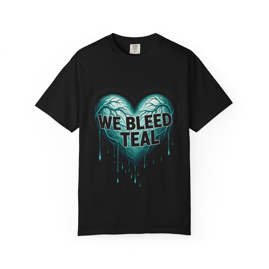 Teal Heart Awareness T-shirt, Unisex Gift for Mental Health, Eco-Friendly Tee, Bleed Teal Support, Casual Everyday Wear Printify