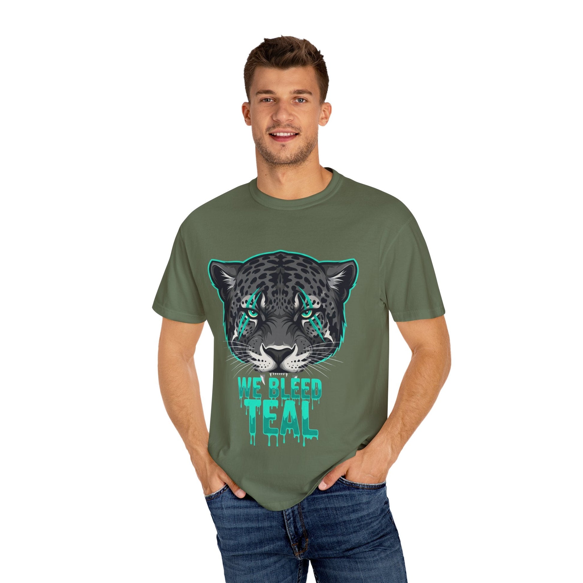 Teal Panther Unisex T-Shirt, Casual Graphic Tee, Animal Lover Gift, Unique Style, Eco-Friendly Apparel Printify