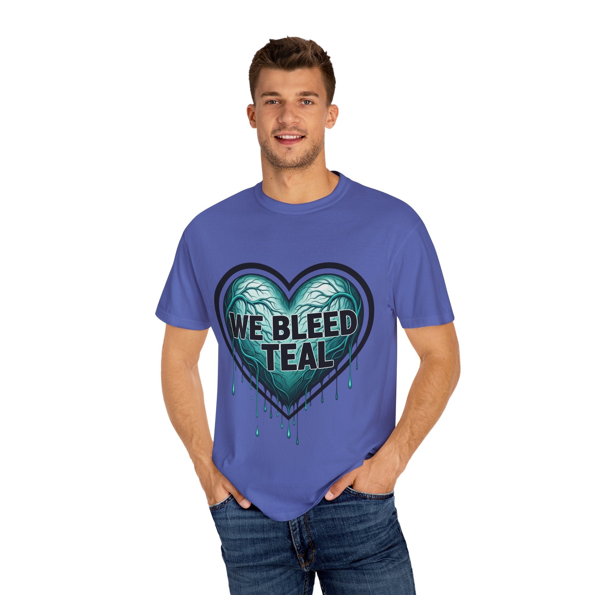 Teal Heart Awareness T-shirt, Unisex Gift for Mental Health, Eco-Friendly Tee, Bleed Teal Support, Casual Everyday Wear Printify