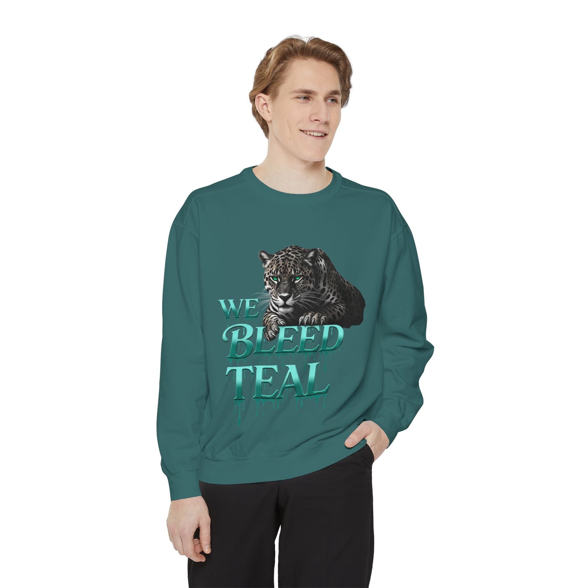 Teal Panther Sweatshirt, Cozy Unisex Sweatshirt, Trendy Fall Fashion, Perfect for Game Day, Unique Gift Idea, Casual Wear Printify