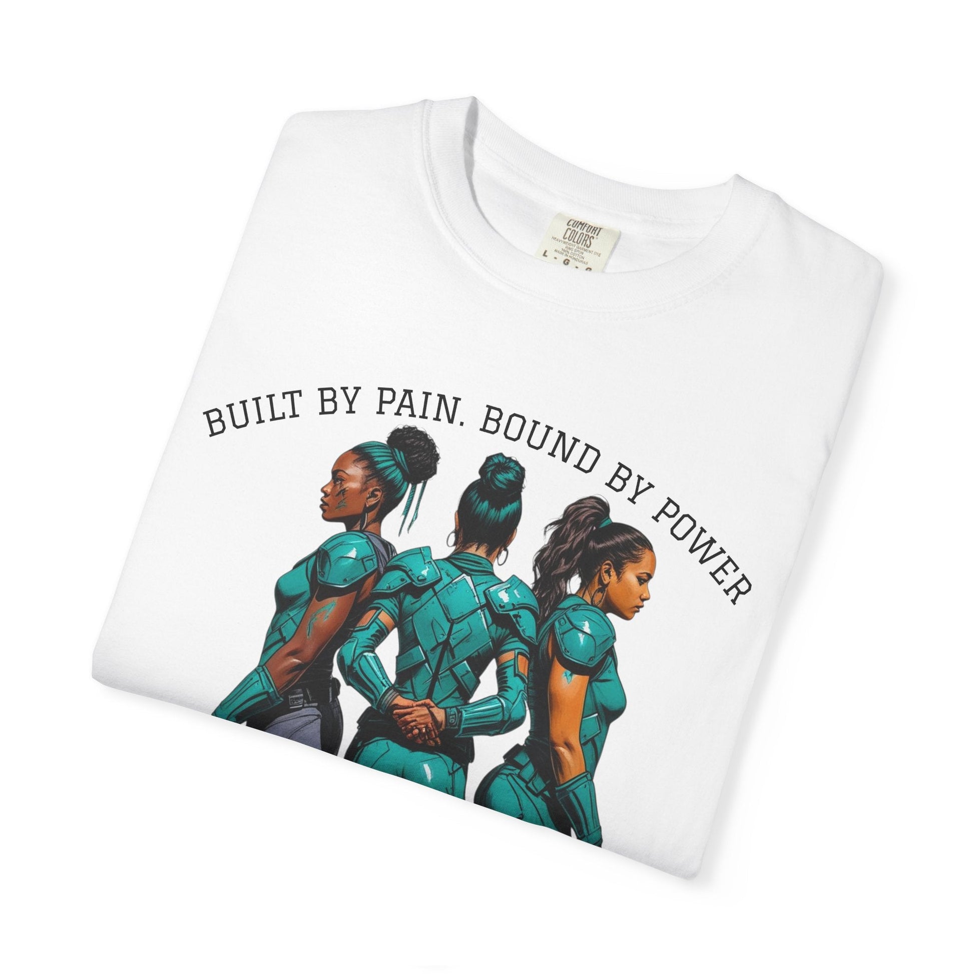 Empowerment Graphic Tee, Built by Pain Bound by Power Shirt, Unisex Motivational T-Shirt, Fitness Apparel, Unique Gift for Warriors Printify