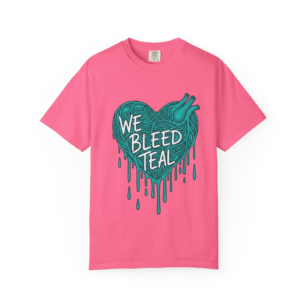 Teal Heart Awareness T-Shirt, Supportive Gift for Friends, Unisex Casual Tee, Perfect for Awareness Events, WE BLEED TEAL Design Printify