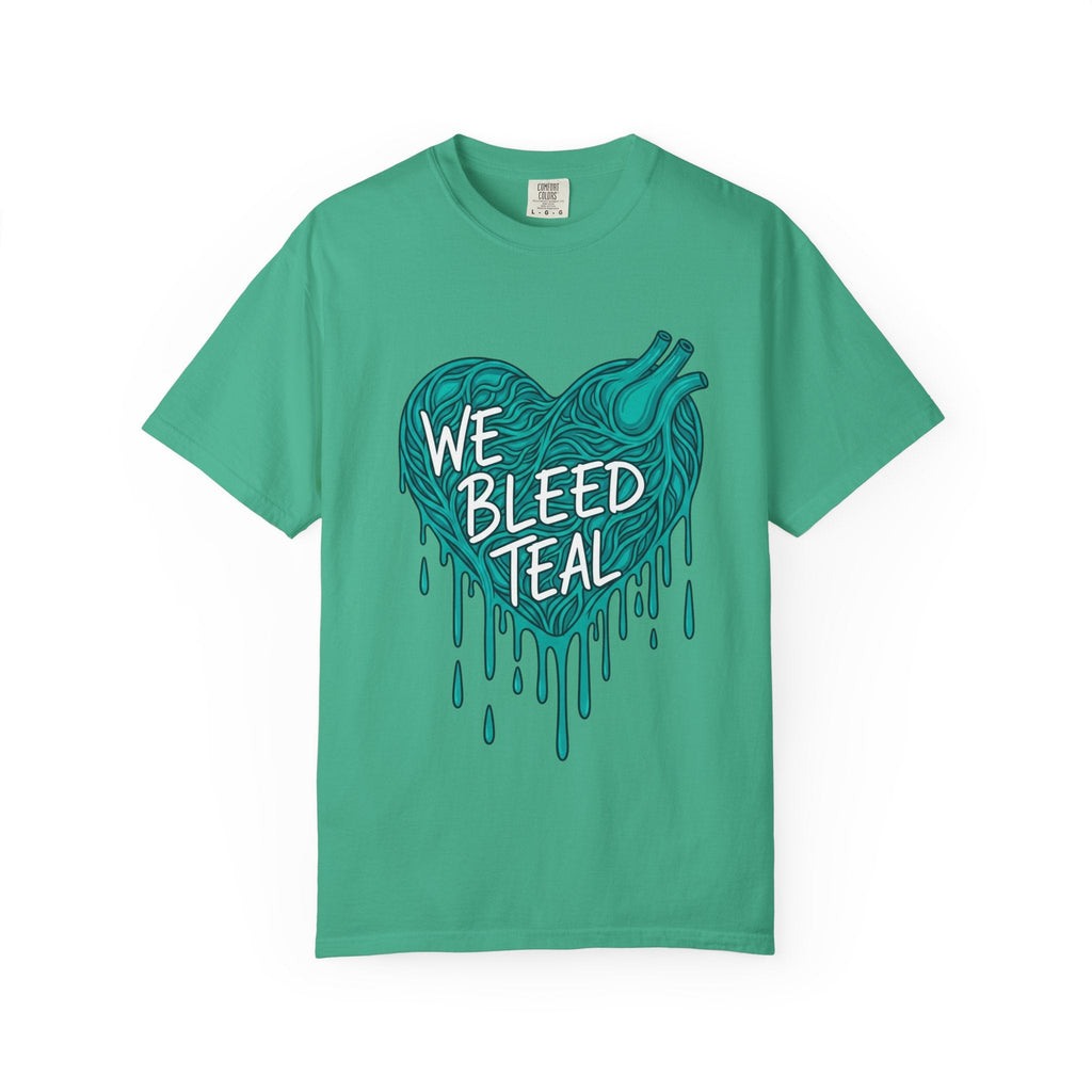 Teal Heart Awareness T-Shirt, Supportive Gift for Friends, Unisex Casual Tee, Perfect for Awareness Events, WE BLEED TEAL Design Printify