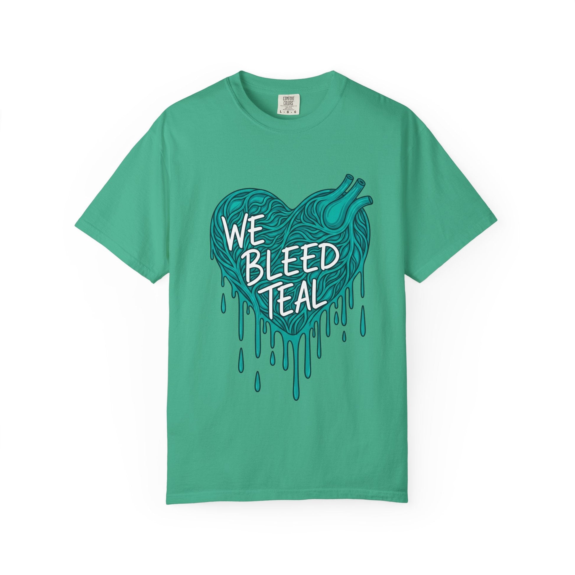 Teal Heart Awareness T-Shirt, Supportive Gift for Friends, Unisex Casual Tee, Perfect for Awareness Events, WE BLEED TEAL Design Printify