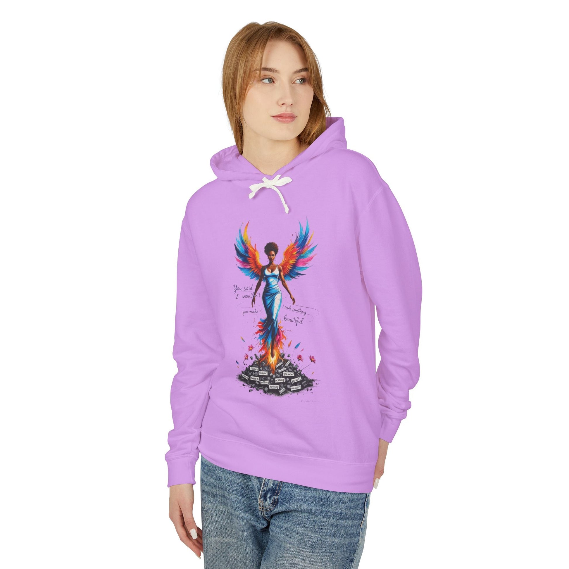 Empowering Phoenix Graphic Hoodie, Affirmation Sweatshirt for Women, Cozy Casual Wear, Unique Gift for Friends, Motivational Apparel Printify