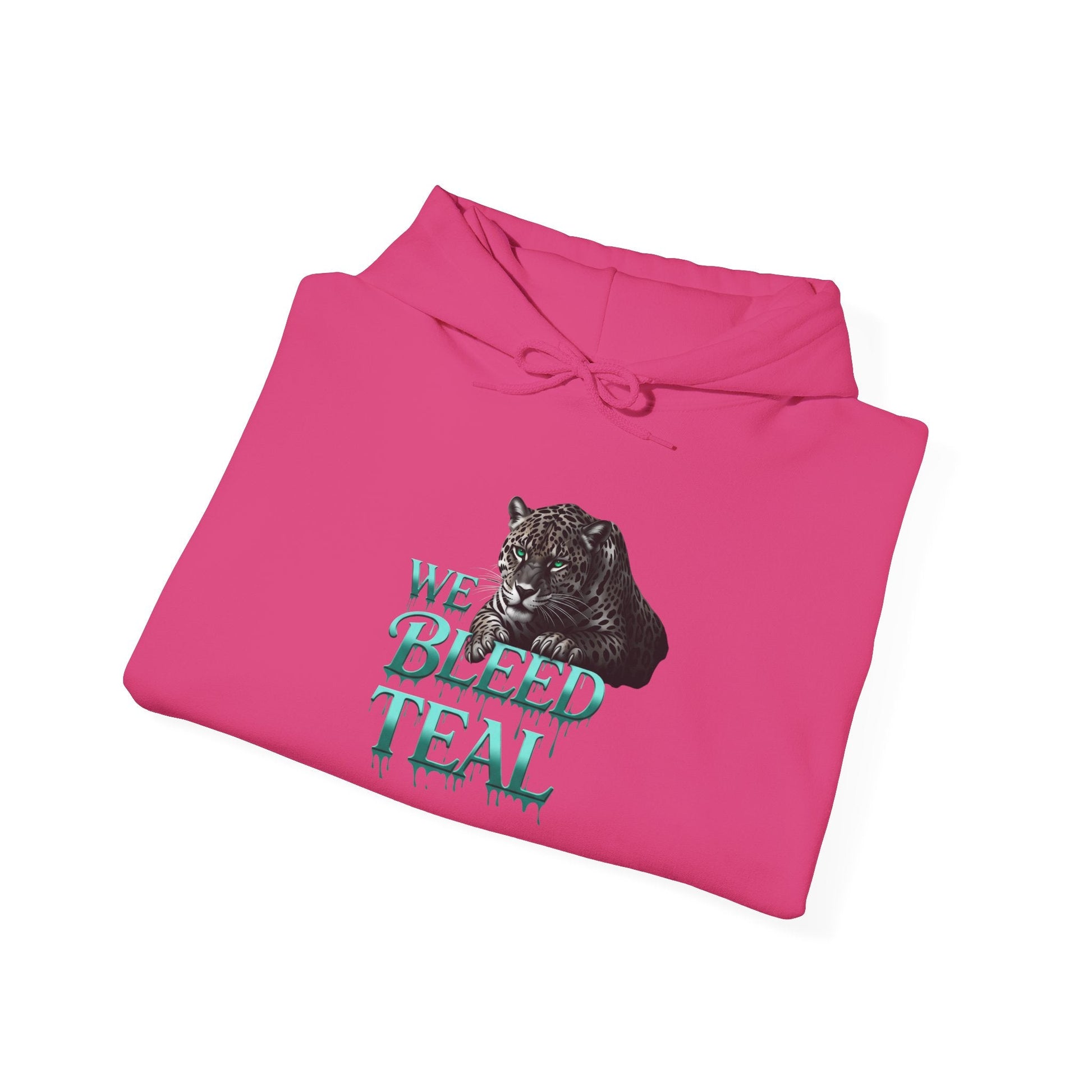 Teal Cat Hoodie, We Bleed Teal Sweater, Unisex Heavy Blend Sweatshirt, Gift for Cat Lovers, Cozy Cats Apparel Printify