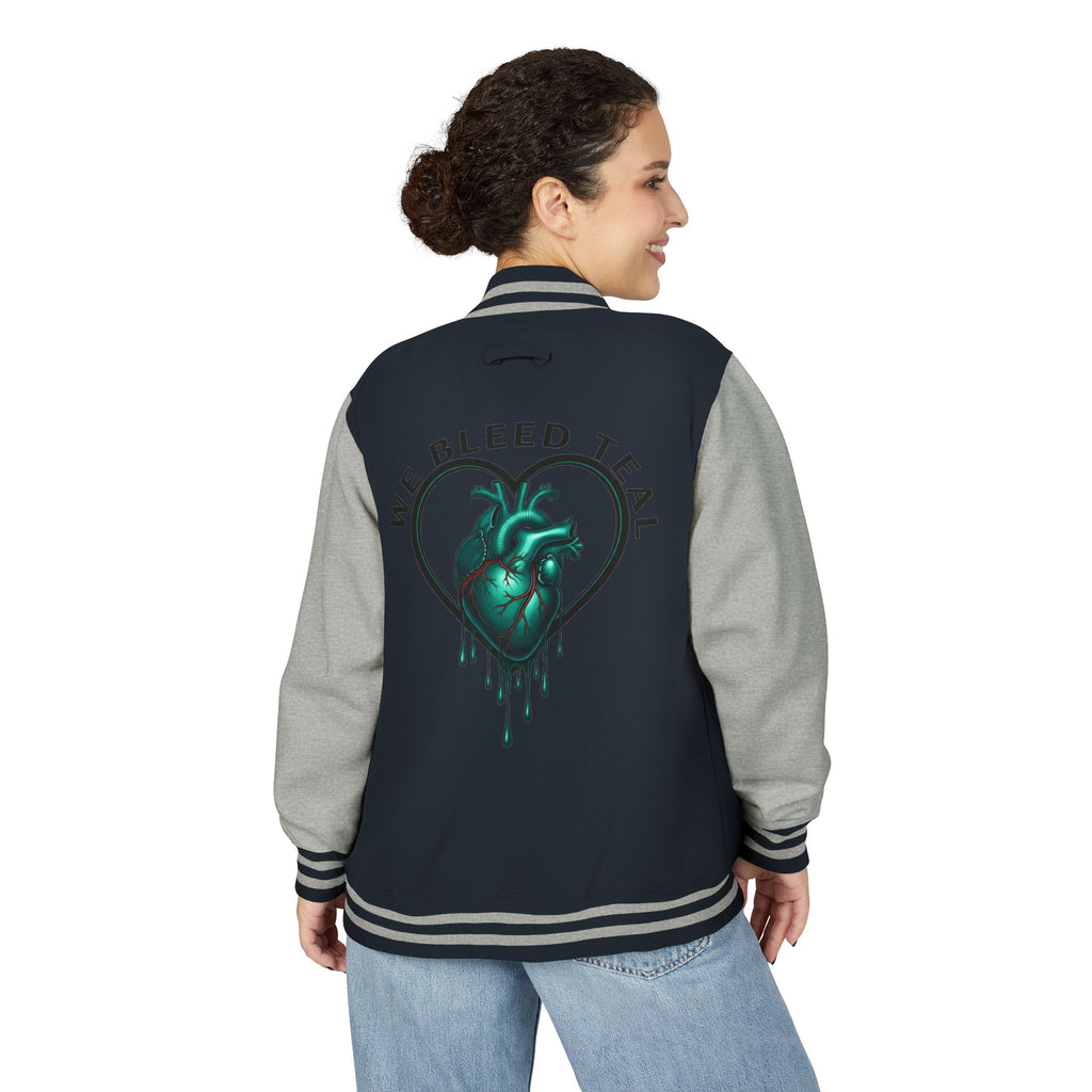 Unisex Heavyweight Letterman Jacket with We Bleed Teal Design | Comfort Wear for Game Day, Sports Events, Nostalgia Rides, [...]