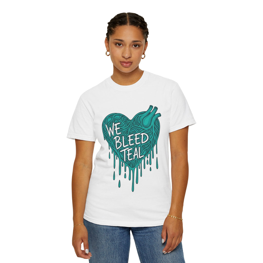 Teal Heart Awareness T-Shirt, Supportive Gift for Friends, Unisex Casual Tee, Perfect for Awareness Events, WE BLEED TEAL Design Printify
