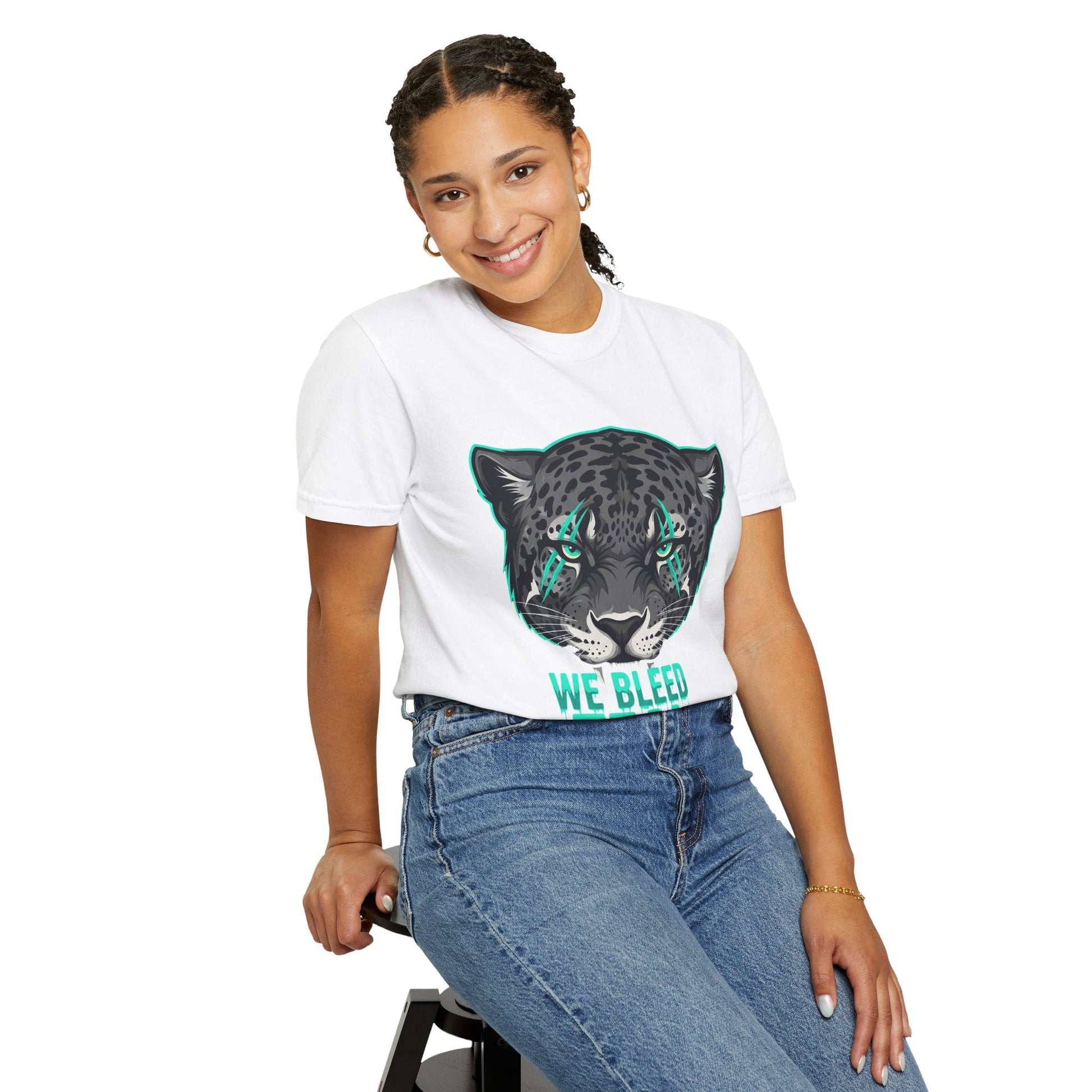 Teal Panther Unisex T-Shirt, Casual Graphic Tee, Animal Lover Gift, Unique Style, Eco-Friendly Apparel Printify