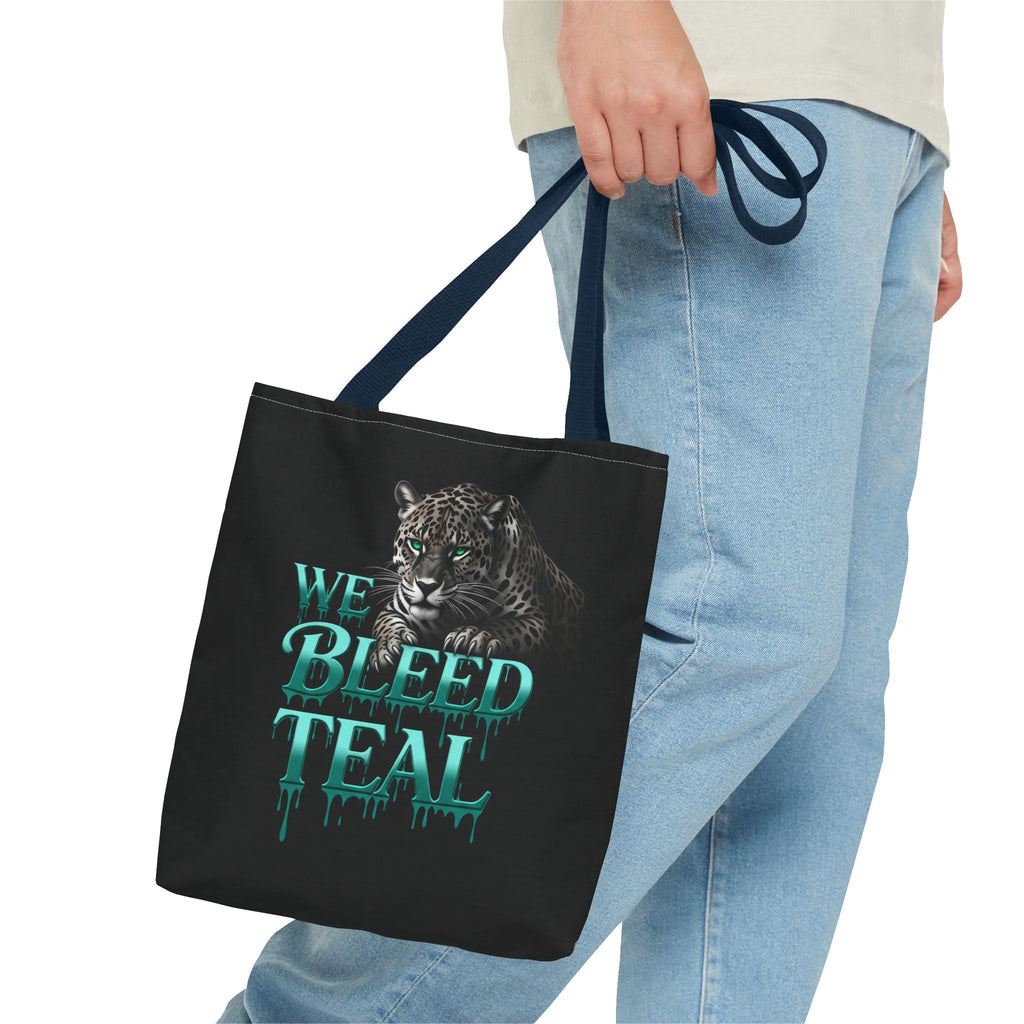 Stylish AOP Tote Bag - We Bleed Teal, Eco-Friendly Shopping Bag, Trendy Canvas Tote, Unique Gift, Perfect for Sports Fans, Everyday Use Printify