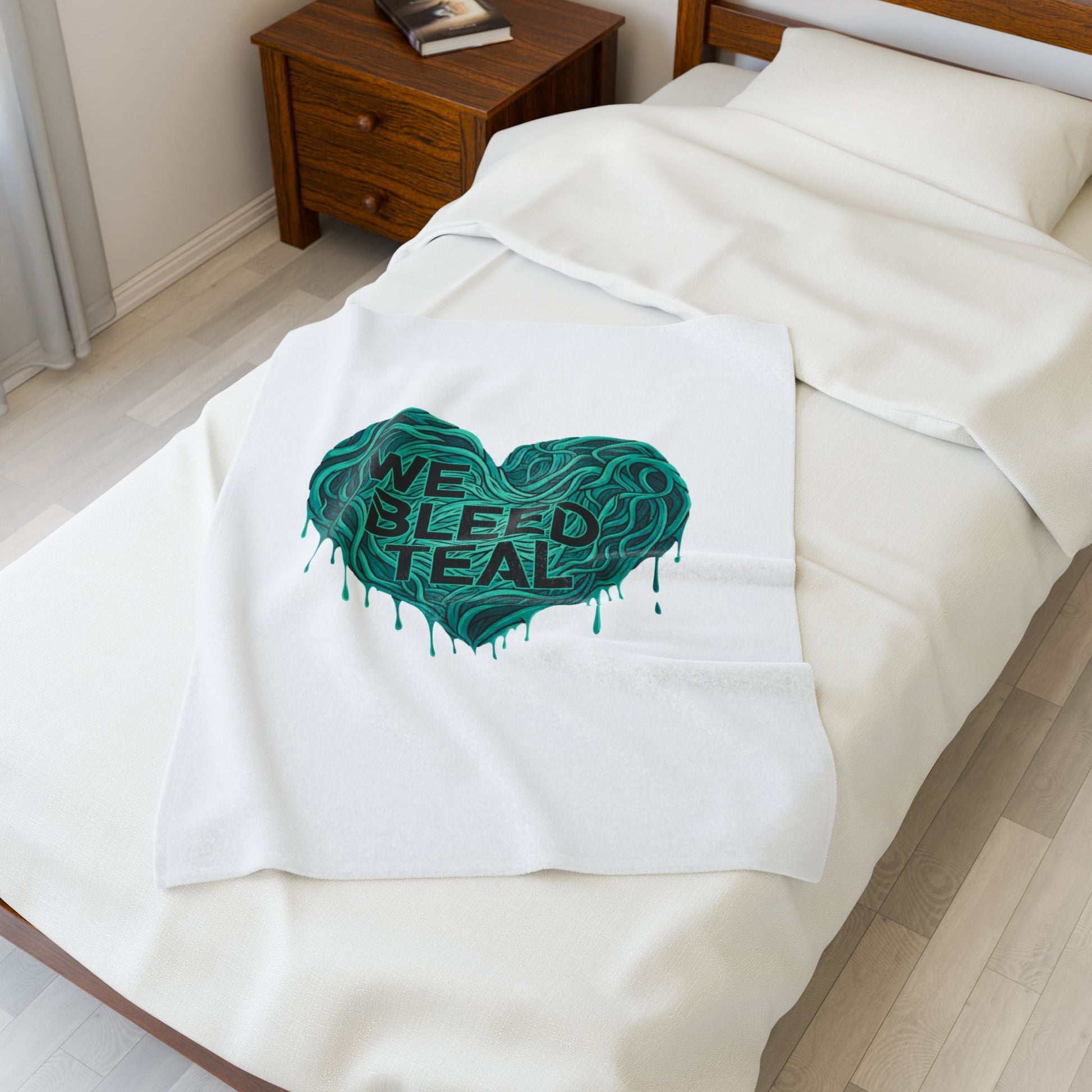 Teal Heart Velveteen Plush Blanket | Cozy Home Decor, Gift for Teal Supporters, Soft Throw for Comfort, Heartfelt Gift Ideas Printify
