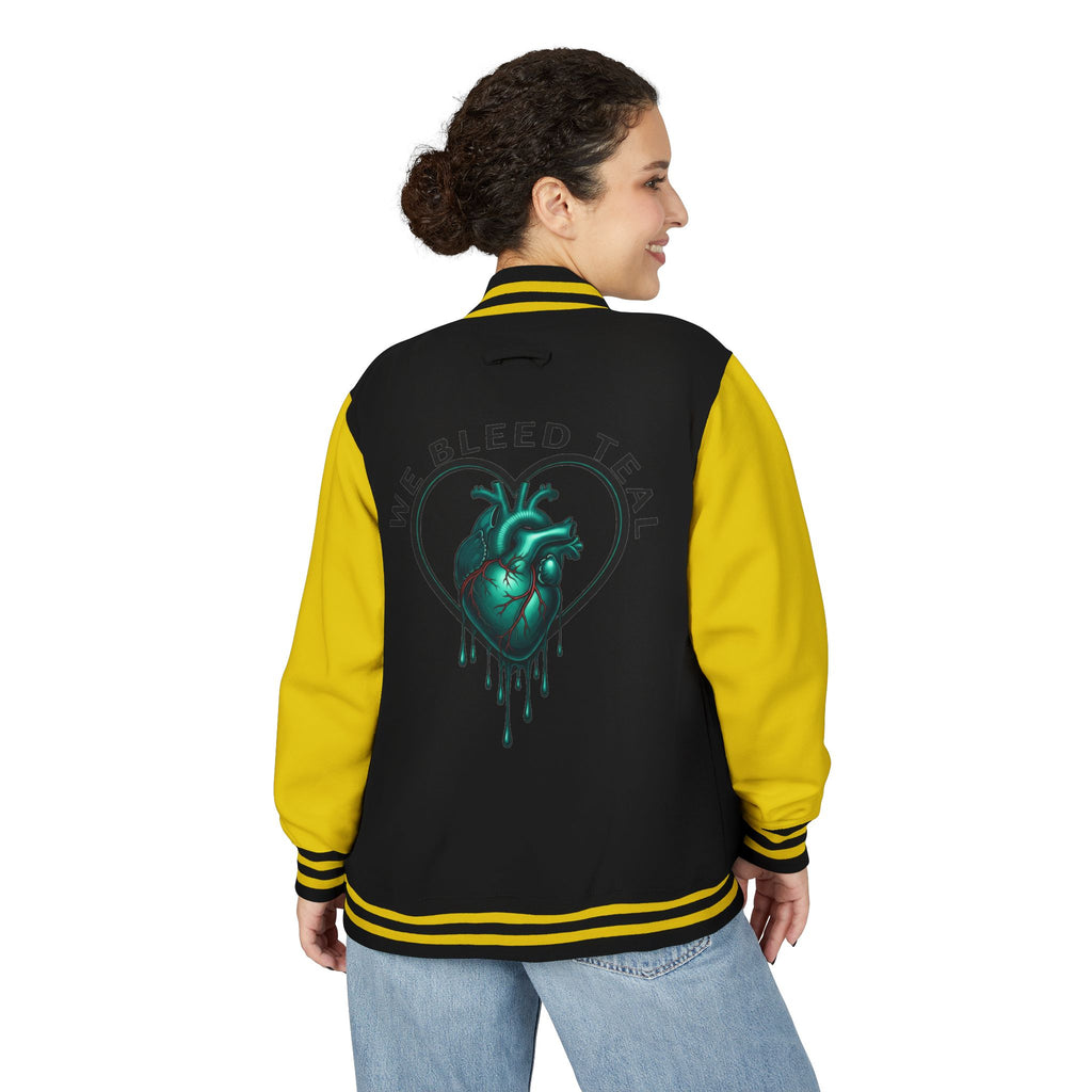 Unisex Heavyweight Letterman Jacket with We Bleed Teal Design | Comfort Wear for Game Day, Sports Events, Nostalgia Rides, [...]