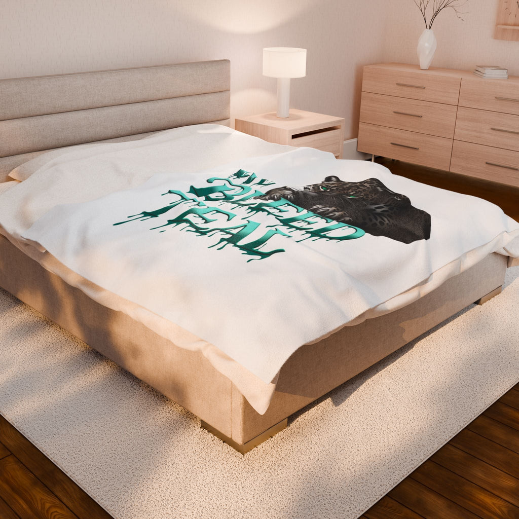 Teal Panther Velveteen Plush Blanket, Cozy Throw, Gift for Animal Lovers, Nursery Decor, Home Accessories, Warm and Soft Printify