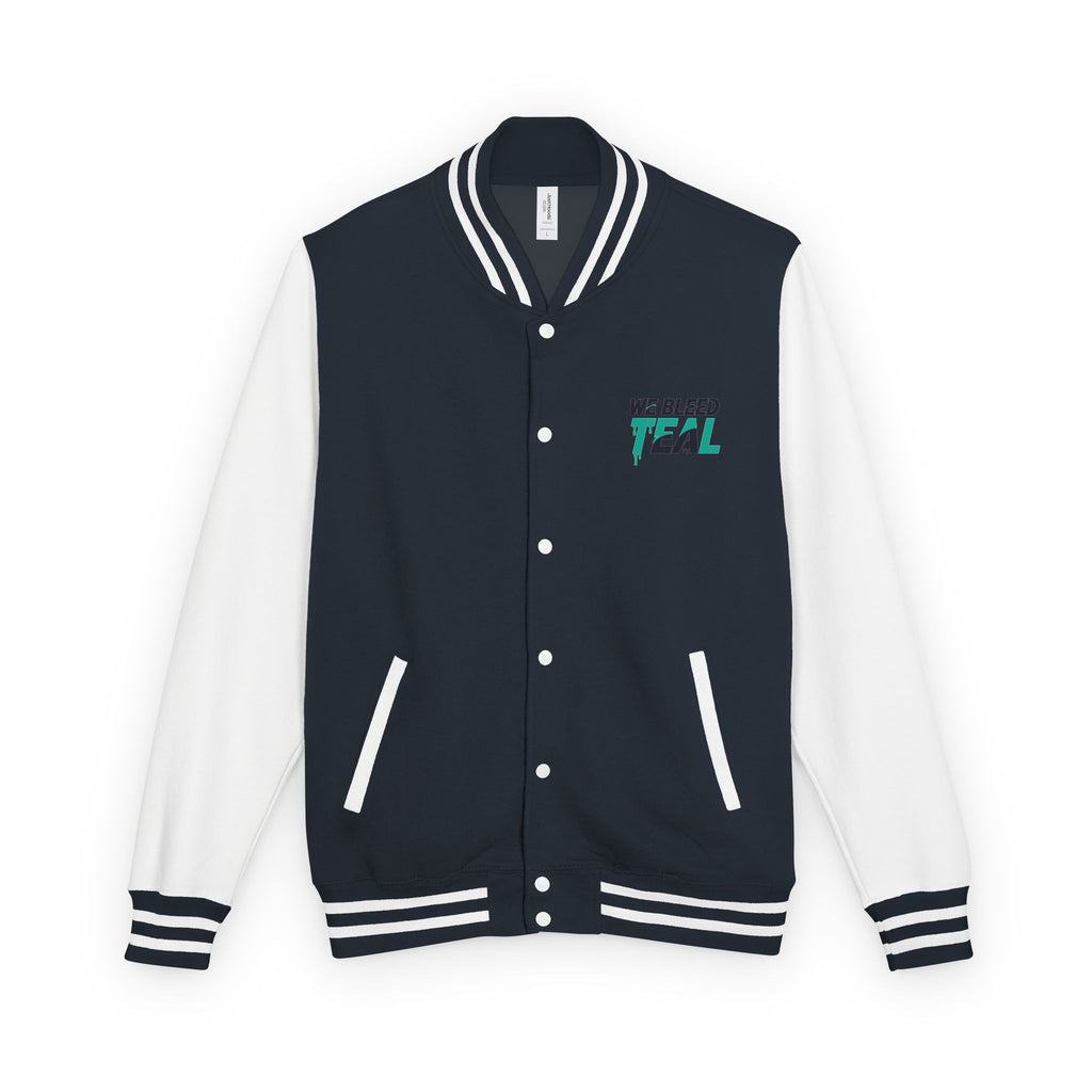 Unisex Heavyweight Letterman Jacket with We Bleed Teal Design | Comfort Wear for Game Day, Sports Events, Nostalgia Rides, [...]
