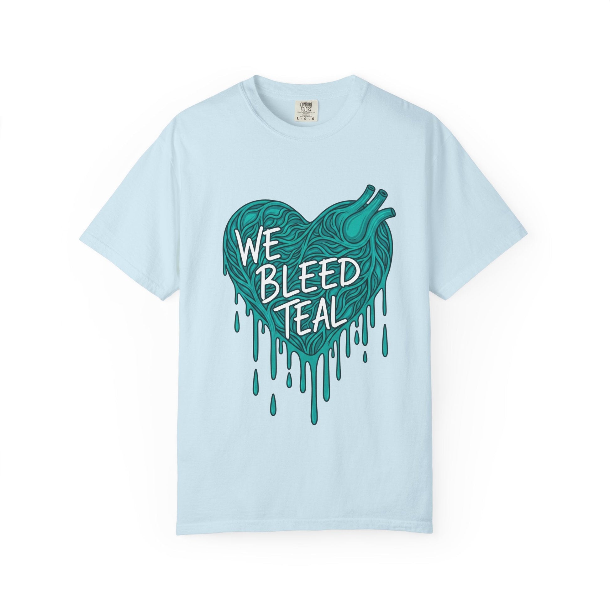 Teal Heart Awareness T-Shirt, Supportive Gift for Friends, Unisex Casual Tee, Perfect for Awareness Events, WE BLEED TEAL Design Printify