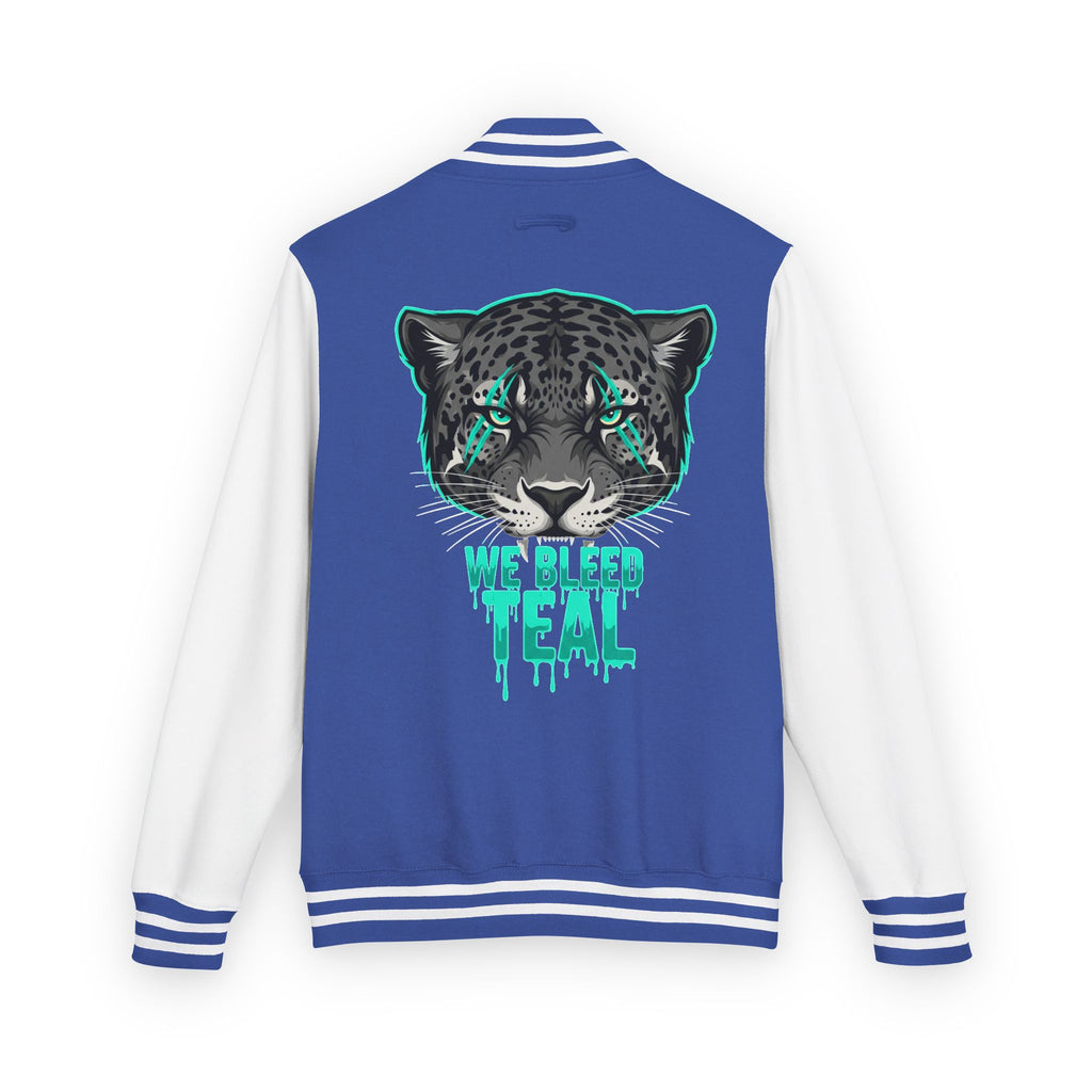 Teal Cheetah Letterman Jacket, Unisex Varsity Jacket, Stylish College Apparel, Gift for Sports Fans, Trendy Streetwear, Casual Fashion