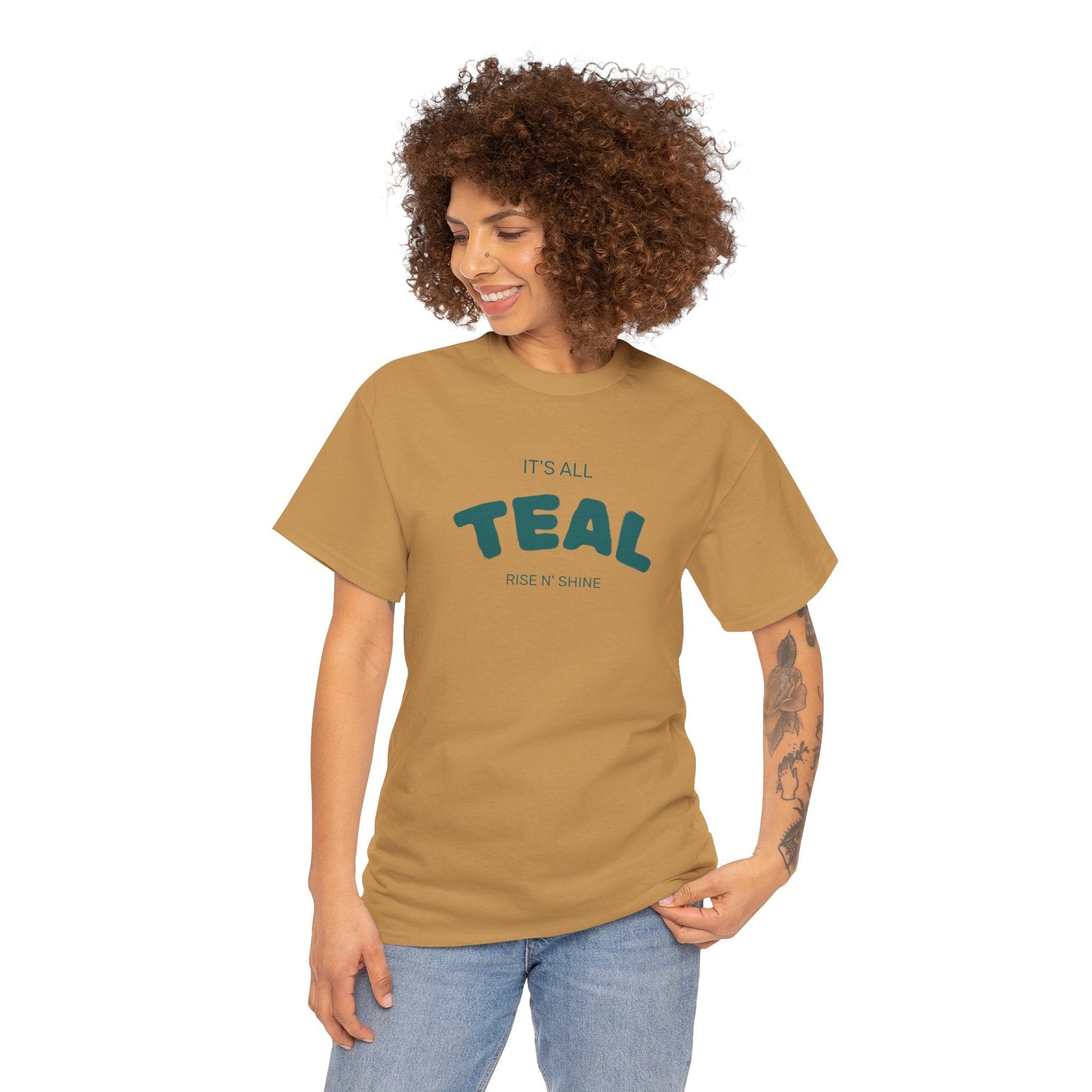 Unisex Teal Graphic Tee - Rise N Shine, Casual Wear, Gift for Her, Everyday Style, Summer Fashion
