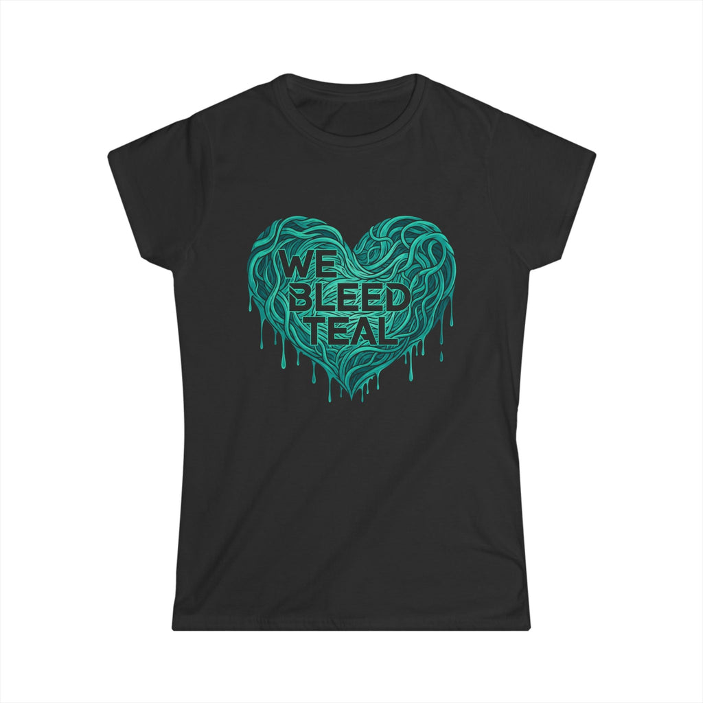 Teal Heart Awareness Tee, Support Awareness, Cancer Awareness Workout Shirt, Inspirational Gift, Softstyle Women's T-Shirt Printify