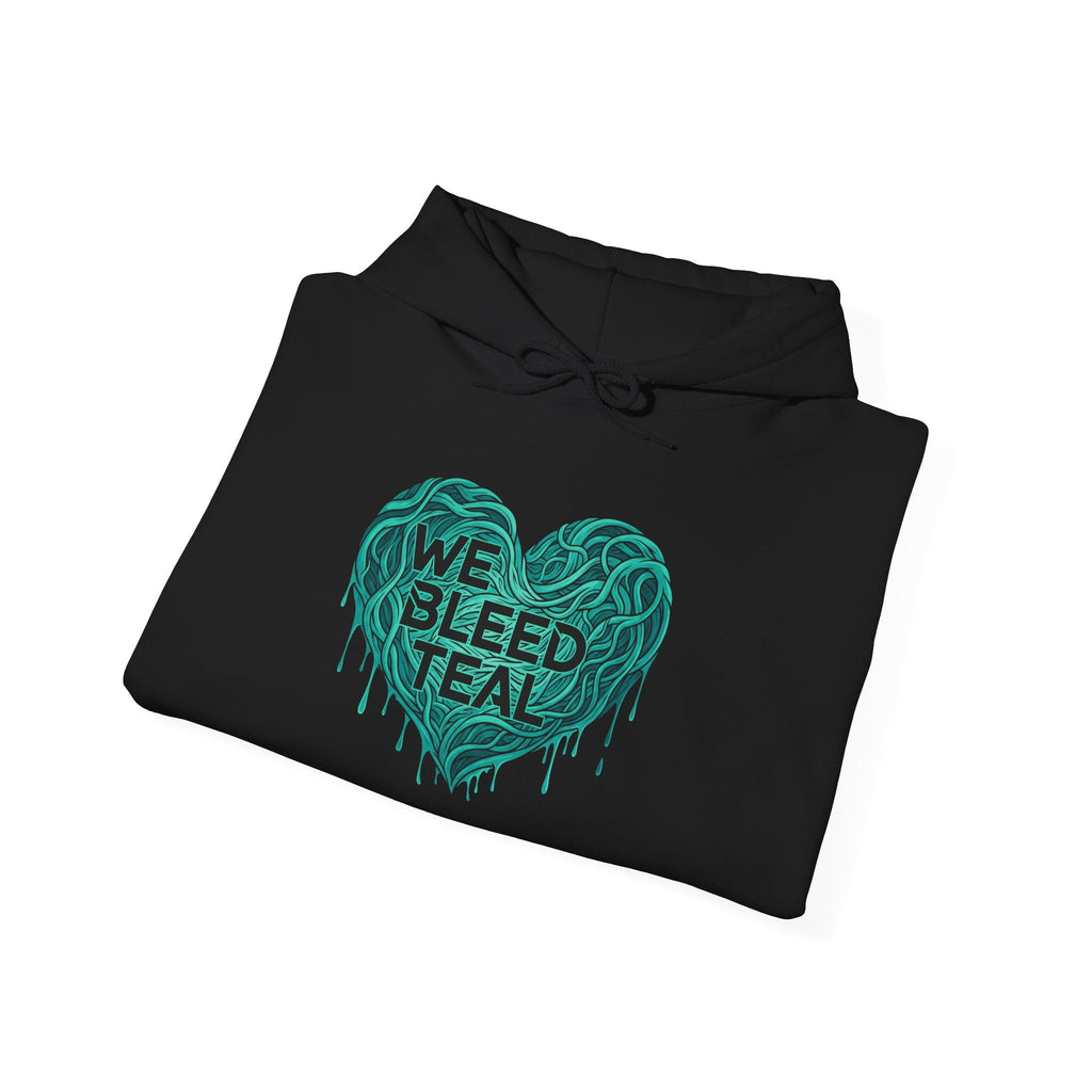 Teal Heart Sweatshirt - Awareness Hoodie for Cancer Support, Cozy Gift for Friends, Unisex Hooded Sweatshirt, Comfort Wear Printify