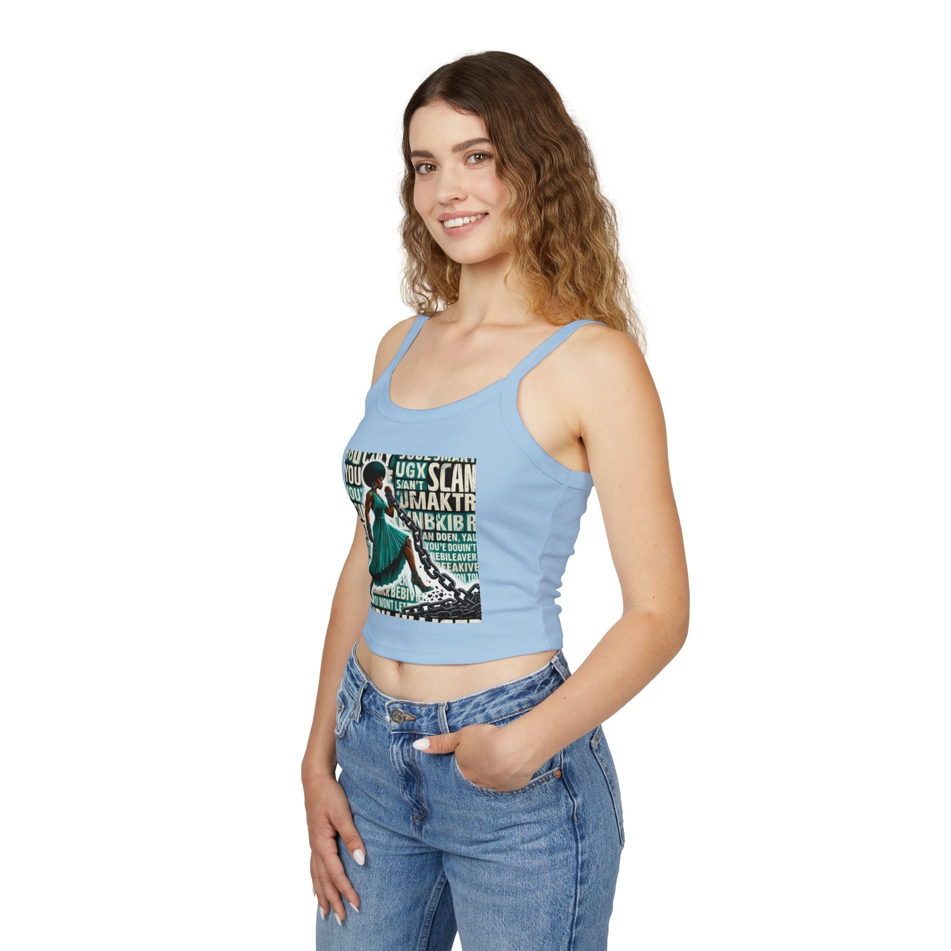 Empowered Woman Spaghetti Strap Tank Top - Inspirational Fashion for Females, Summer Tops, Gift for Her, Festival Wear, Casual Style Printify