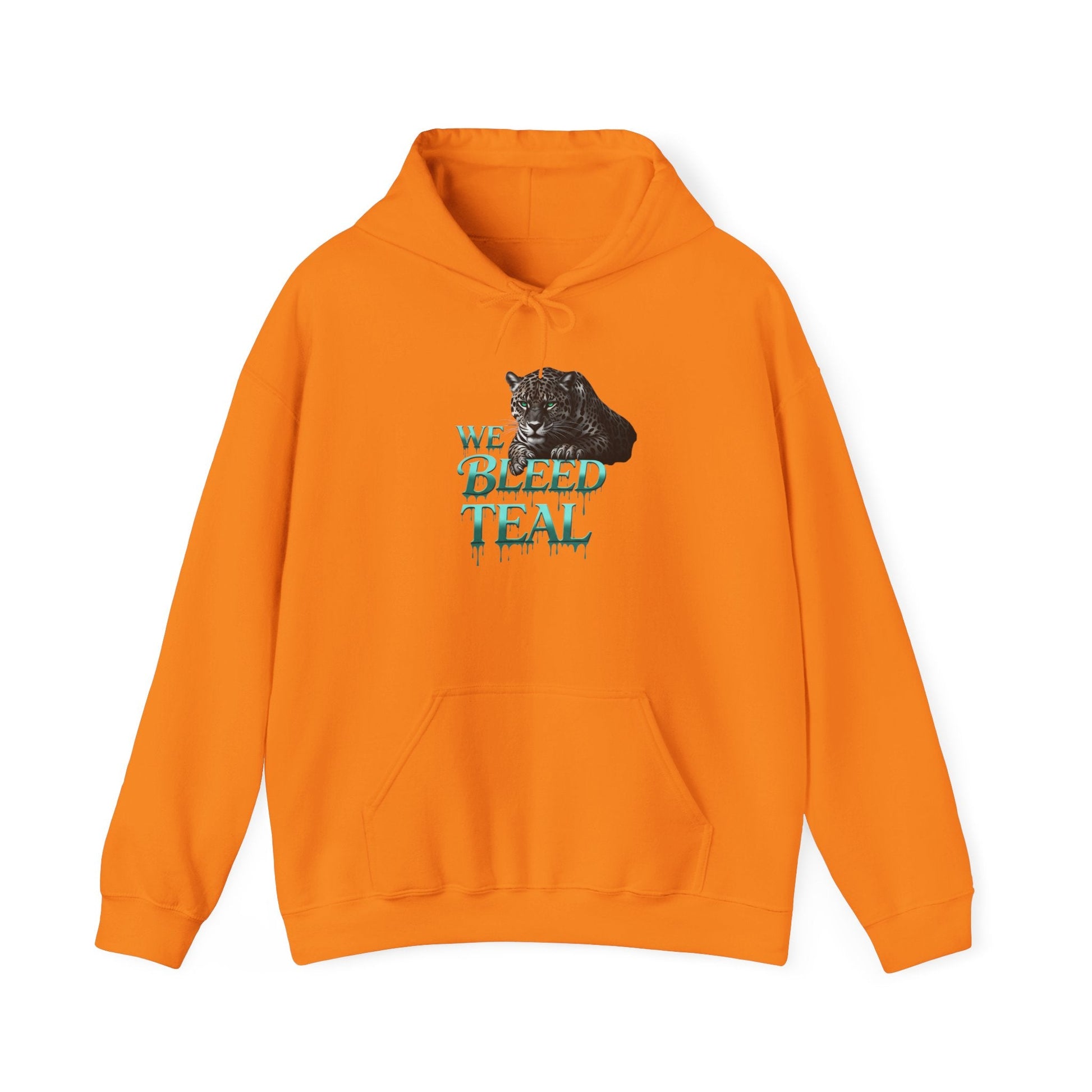 Teal Cat Hoodie, We Bleed Teal Sweater, Unisex Heavy Blend Sweatshirt, Gift for Cat Lovers, Cozy Cats Apparel Printify