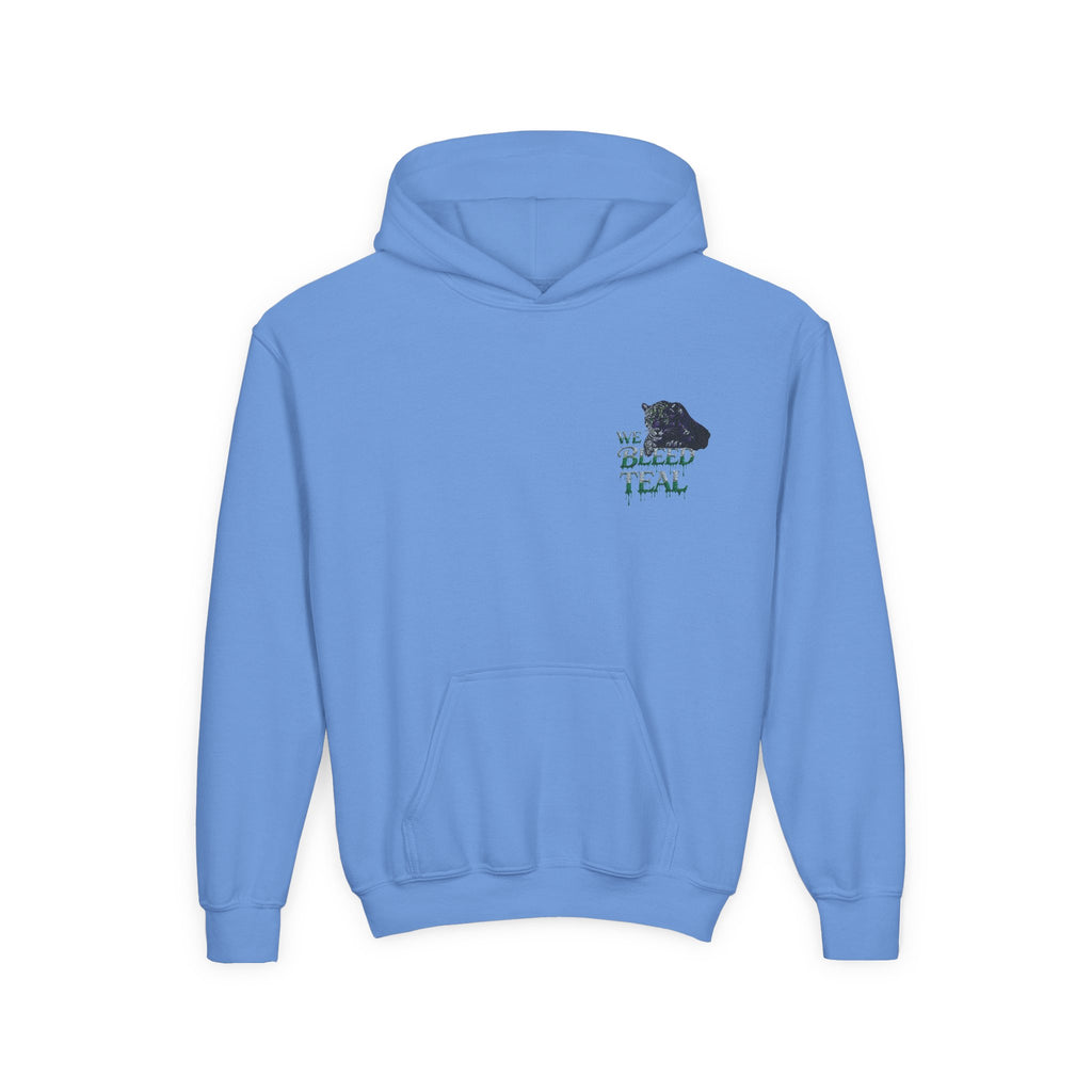 Youth Hooded Sweatshirt - Cozy Charm, Perfect for Teens, Gift for Birthdays, Casual Outfits, School Wear, We Bleed Teal Design