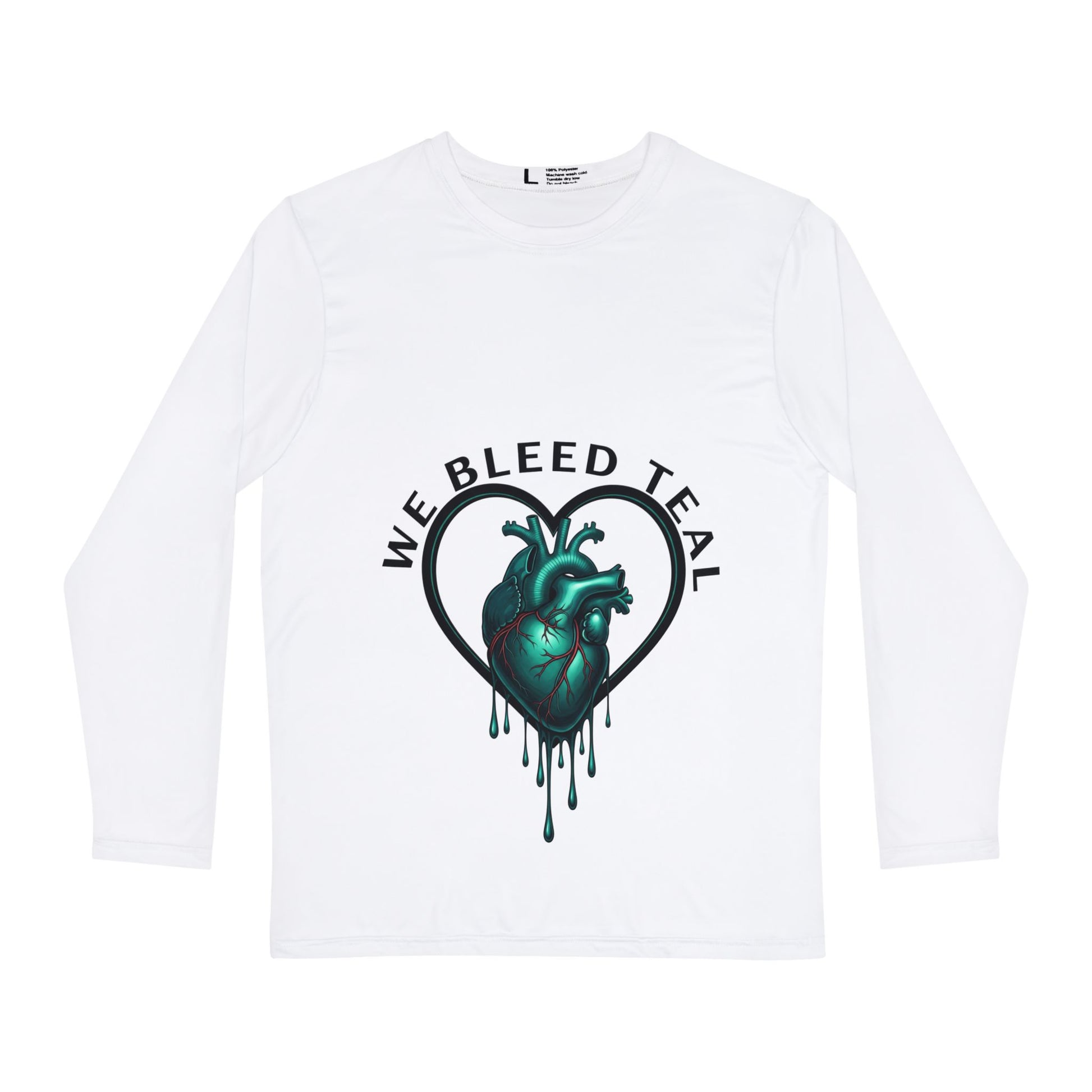 Teal Heart Long Sleeve Shirt, Teal Awareness Shirt, Men's Casual Shirt, Heart Design Apparel, Gifts for Awareness Month