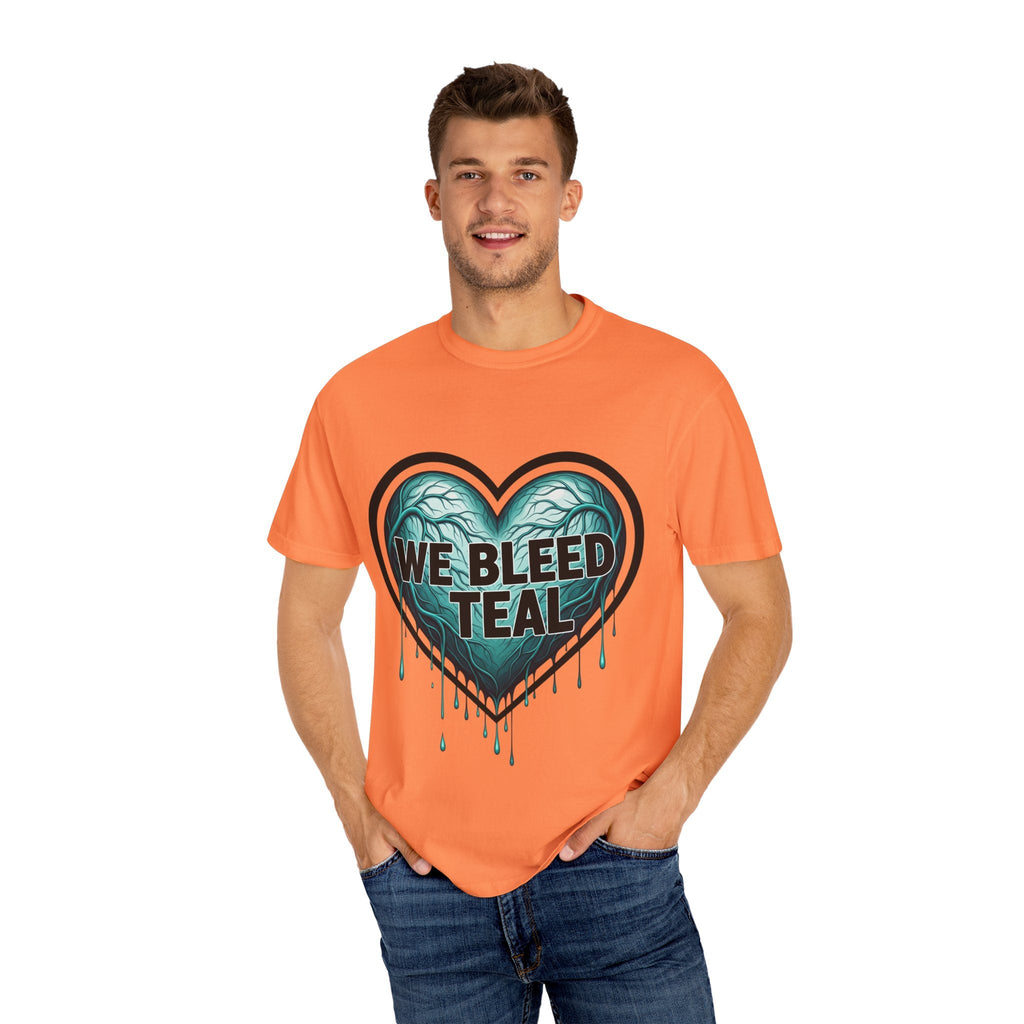 Teal Heart Awareness T-shirt, Unisex Gift for Mental Health, Eco-Friendly Tee, Bleed Teal Support, Casual Everyday Wear Printify