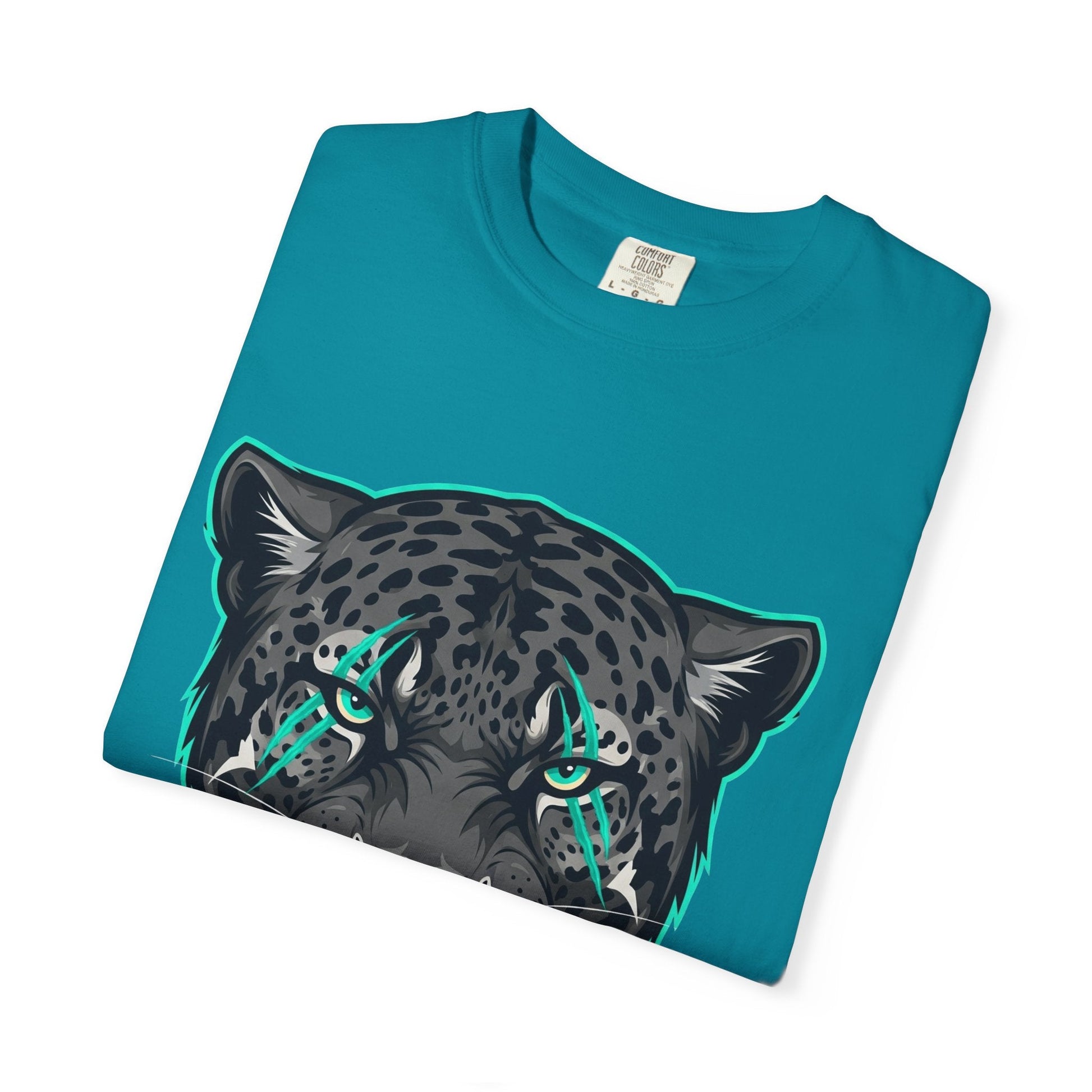 Teal Panther Unisex T-Shirt, Casual Graphic Tee, Animal Lover Gift, Unique Style, Eco-Friendly Apparel Printify