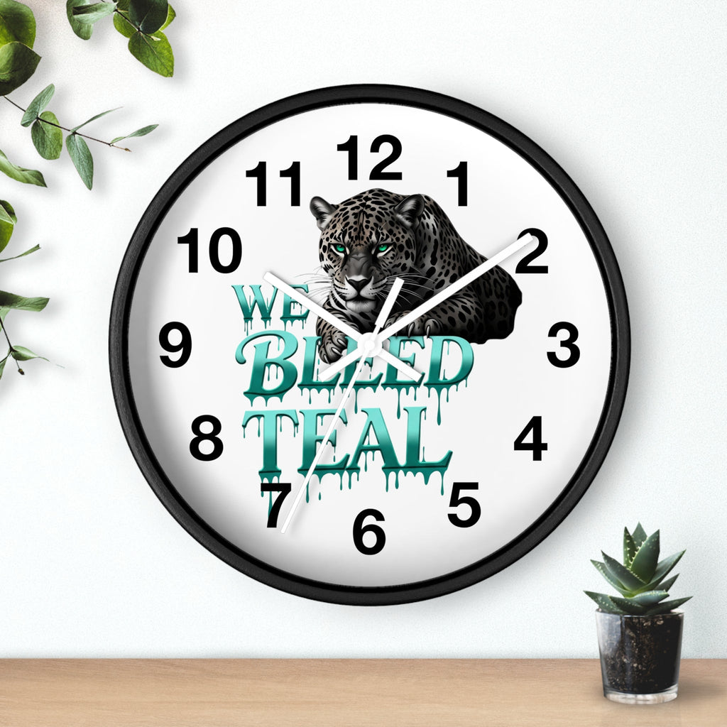 Teal Leopard Wall Clock, Unique Home Decor, Animal Lover Gift, Sports Fan Gift, Personalized Timepiece Printify
