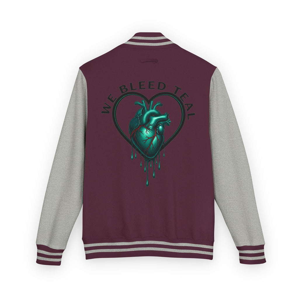 Unisex Heavyweight Letterman Jacket with We Bleed Teal Design | Comfort Wear for Game Day, Sports Events, Nostalgia Rides, [...]