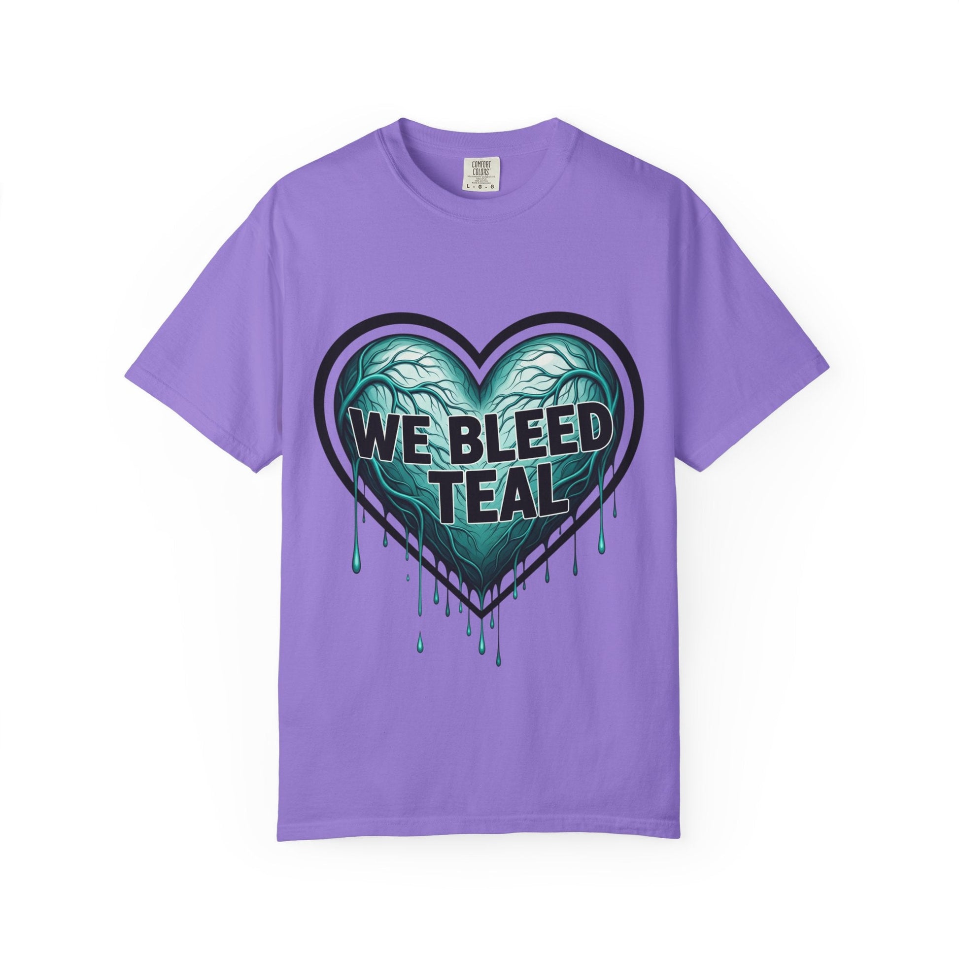 Teal Heart Awareness T-shirt, Unisex Gift for Mental Health, Eco-Friendly Tee, Bleed Teal Support, Casual Everyday Wear Printify