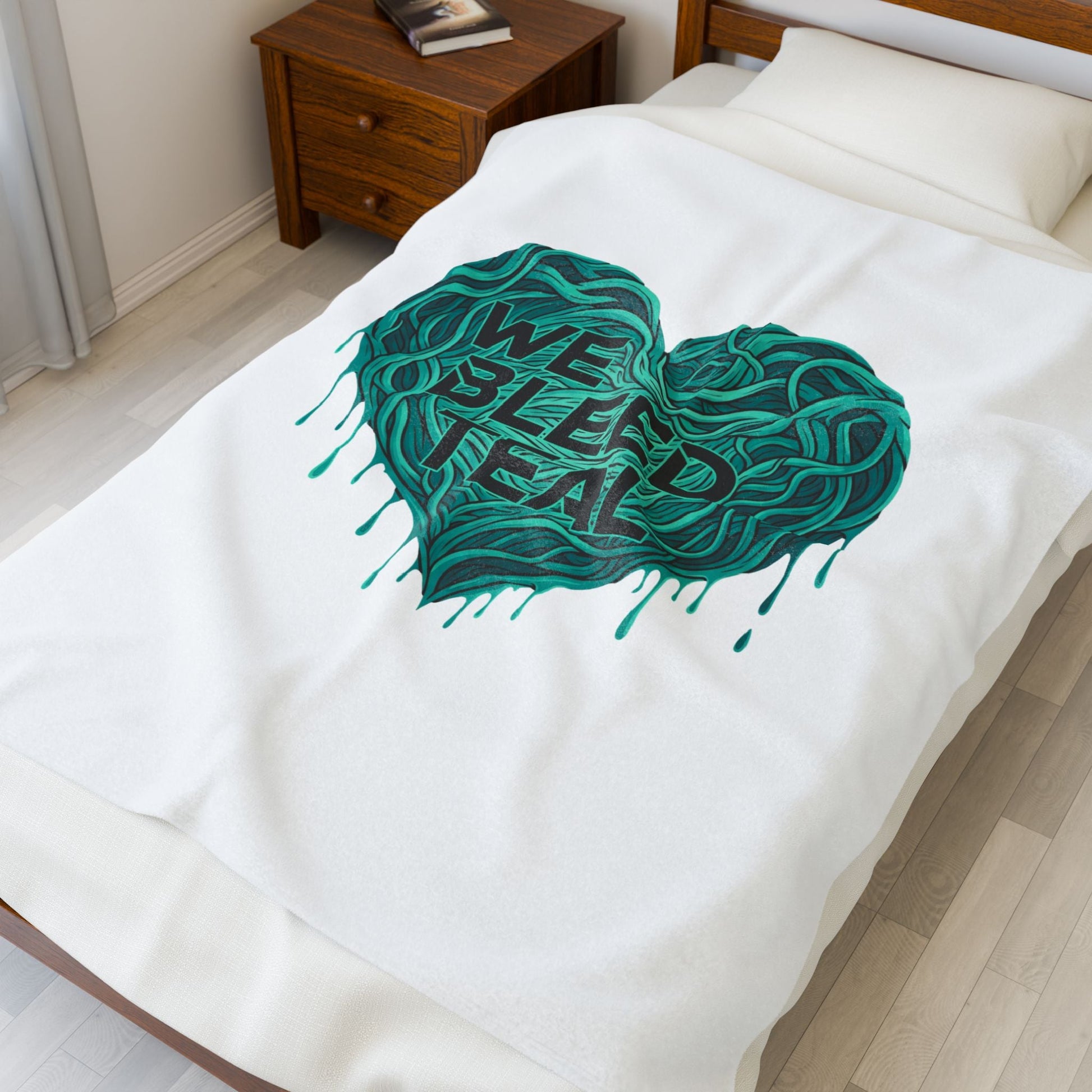 Teal Heart Velveteen Plush Blanket | Cozy Home Decor, Gift for Teal Supporters, Soft Throw for Comfort, Heartfelt Gift Ideas Printify